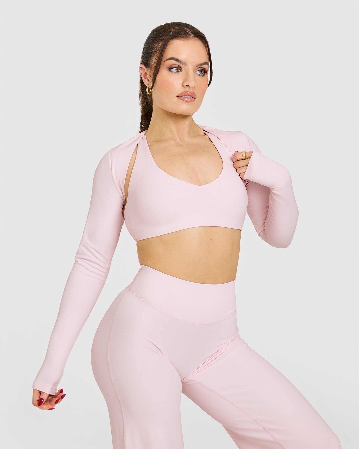 SoftMotion™ Long Sleeve Ballet Pink Shrug - Elegant Cover-Up for Dance, Yoga & Casual Wear