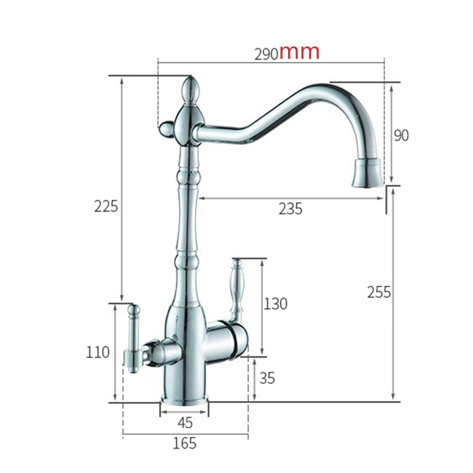 3-Way Brass Kitchen Faucet with Hot & Cold Water - Chrome Finish Swivel Sink Faucet for Modern Home, Restaurant & Commercial Use