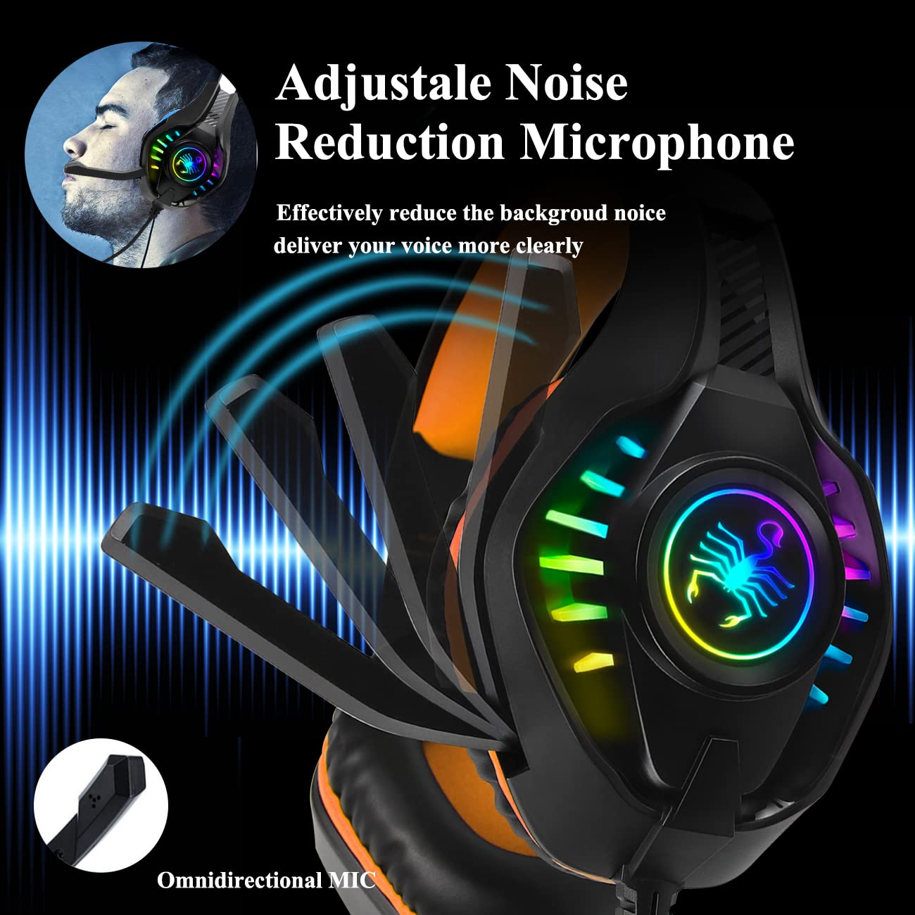 SVYHUOK Pro Gaming Headset with Mic - Over-Ear Bass Surround Sound Headphones for PC, PS4, Xbox One, Switch, Laptop - LED Light & Soft Memory Earmuffs - Perfect for Online Gaming, Streaming, eSports & Gift for Boys, Teens, Kids