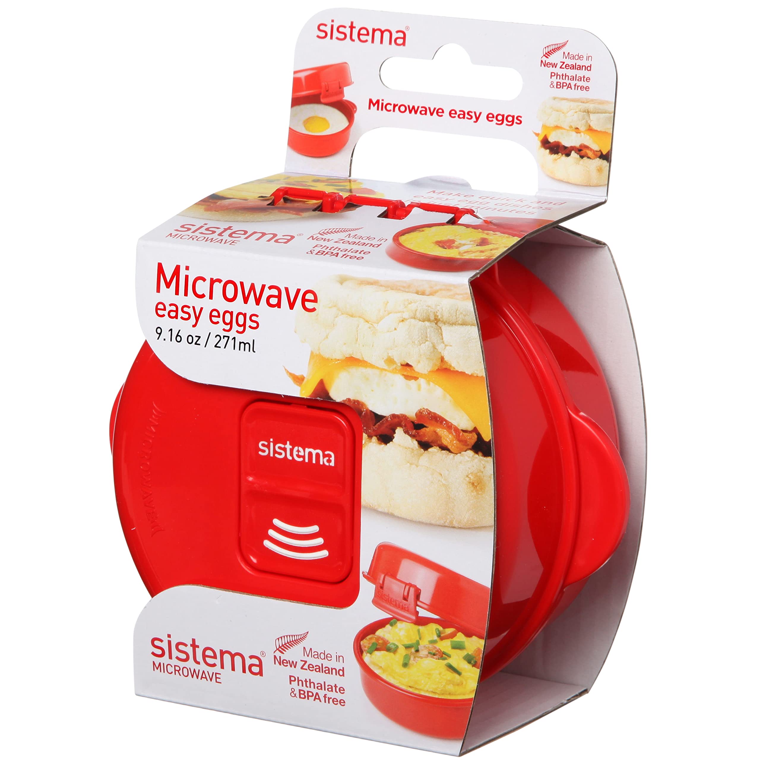 Sistema Microwave Egg Cooker and Poacher with Steam Release Vent | BPA-Free & Dishwasher Safe | 9.16-Ounce Red | Perfect for Quick Breakfast, Meal Prep & Keto Diet