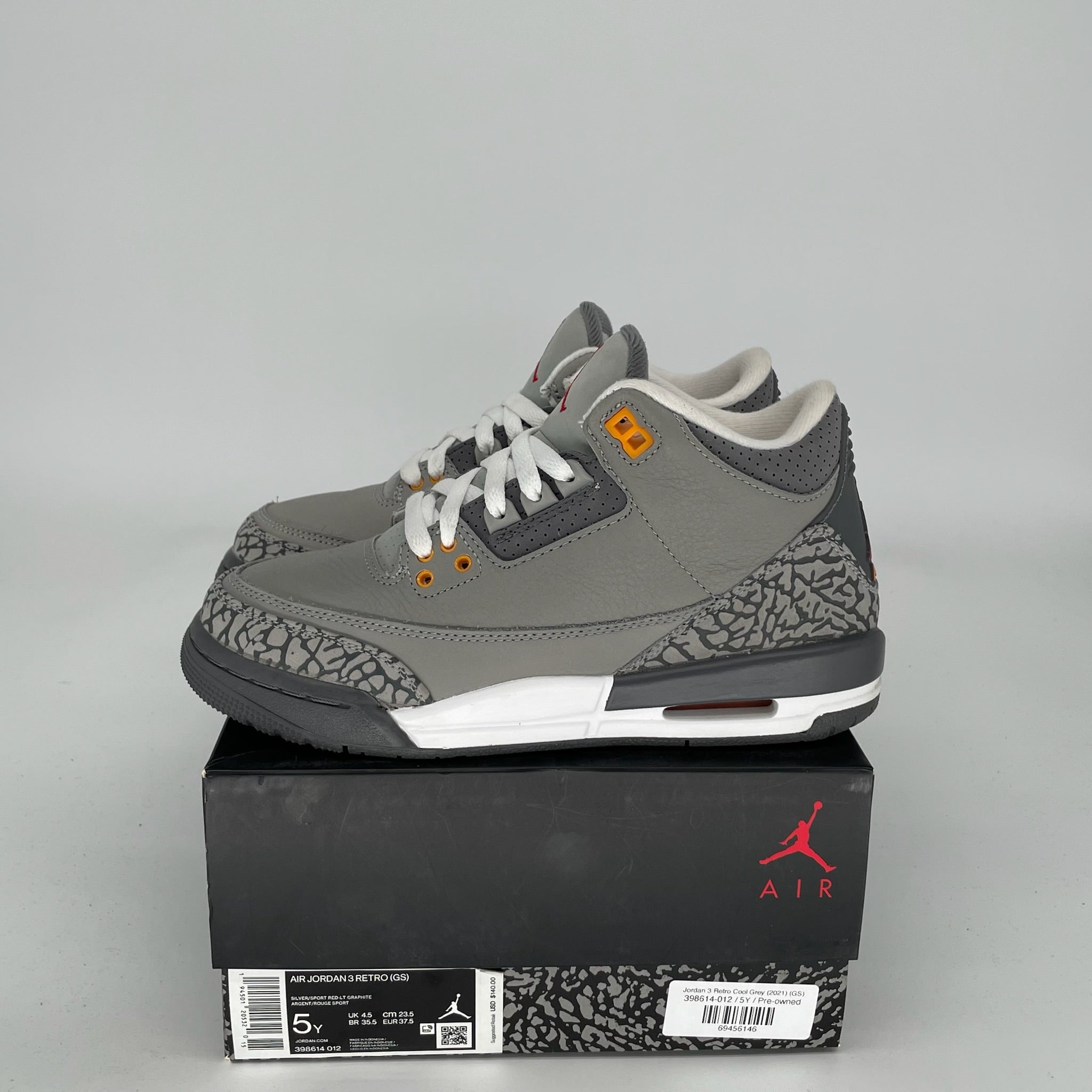 Air Jordan 3 Retro Cool Grey Size 5Y (398614-012) - Men's Basketball Shoes for Casual Wear & Street Style