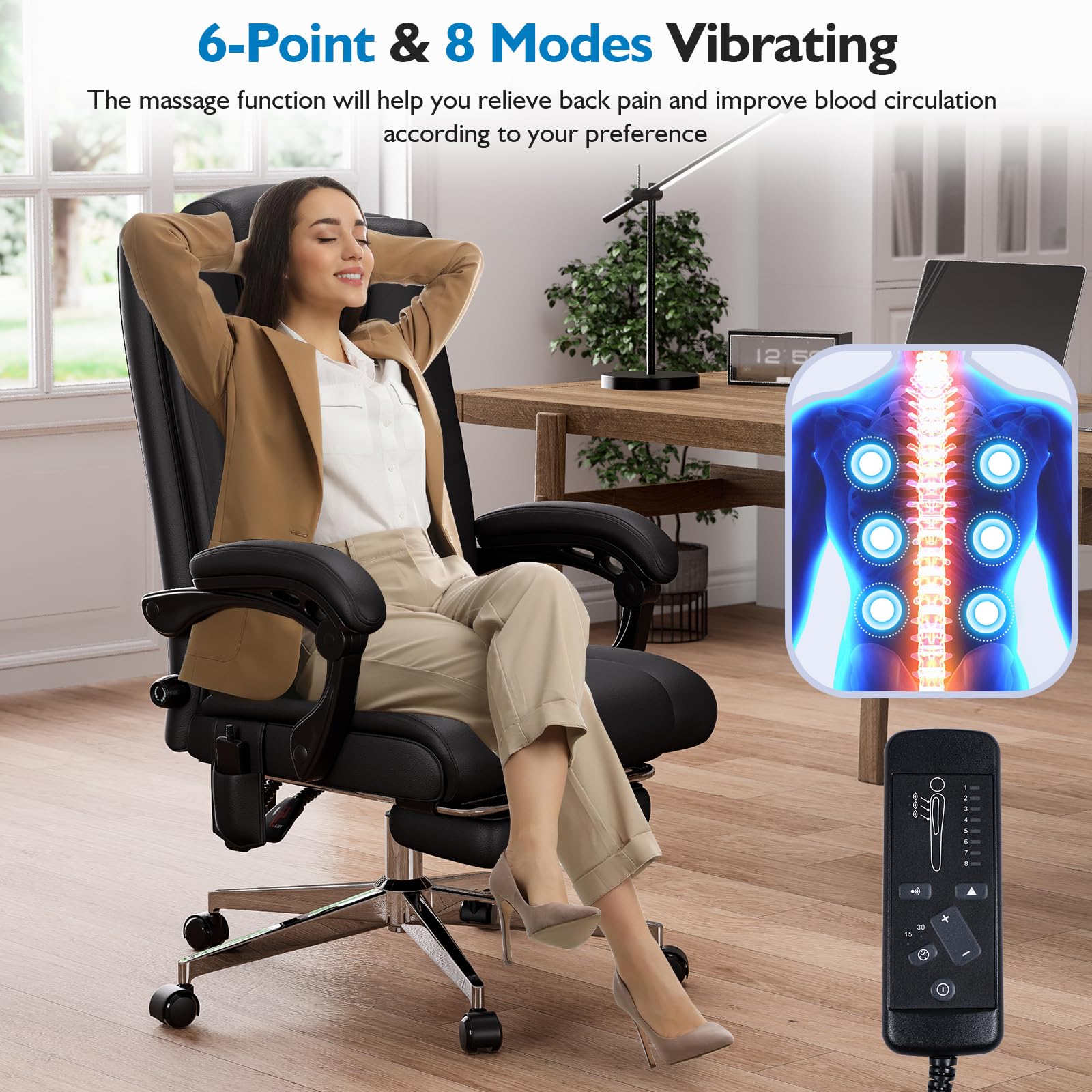 Premium Ergonomic Executive Office Chair with Adjustable Lumbar Support & Footrest - Big and Tall High Back Computer Chair for Home & Office - Perfect for Long Work Hours, Gaming & Remote Work (Black)