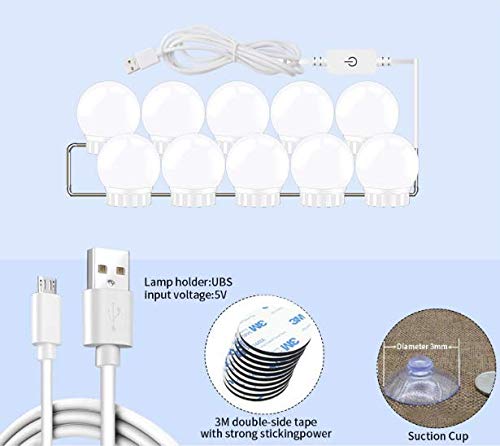 Hollywood LED Vanity Mirror Lights Kit - Dimmable Makeup Mirror Lights for Dressing Room (10 Bulbs, USB)