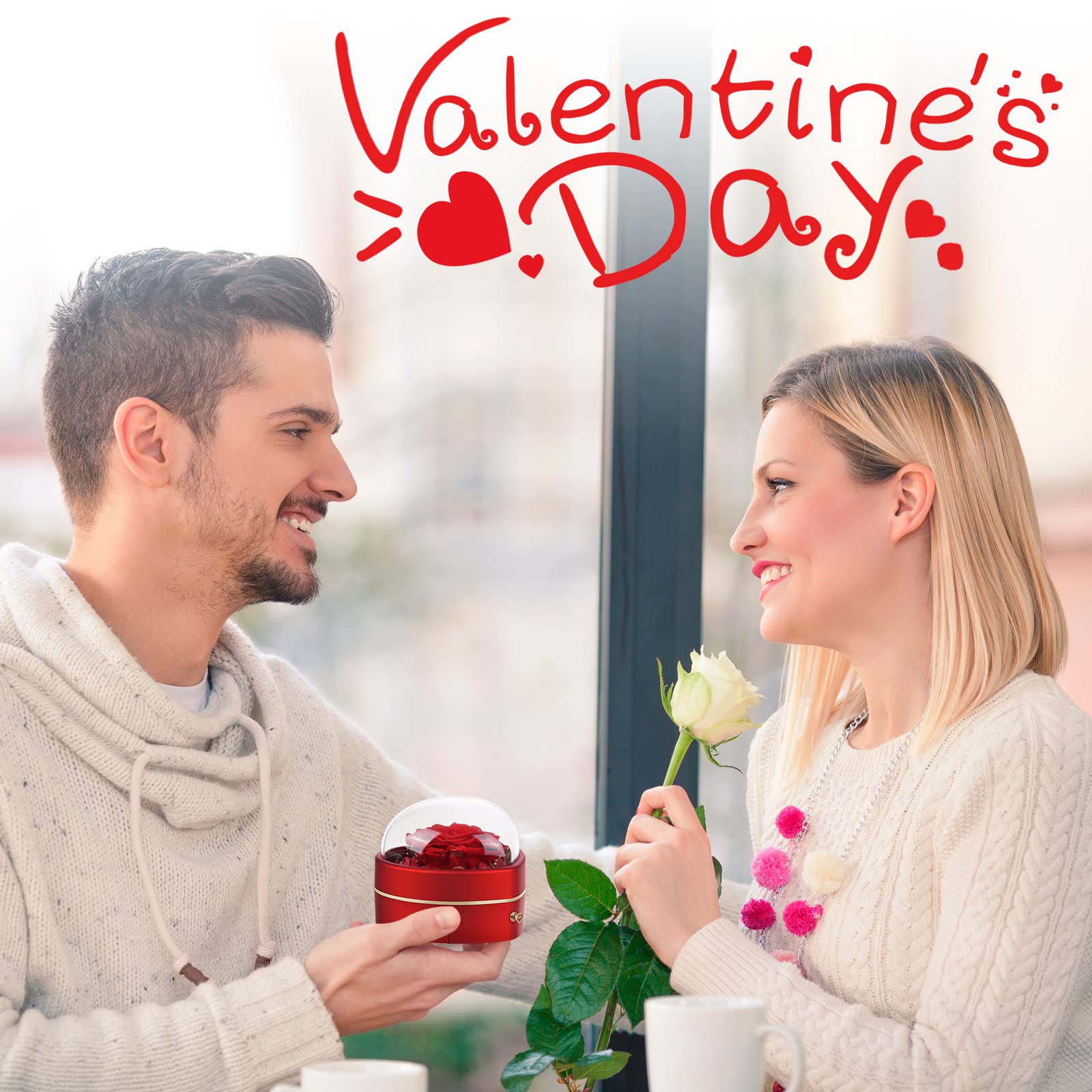 Real Preserved Red Rose in Glass Dome with Heart Necklace - Romantic Gift for Girlfriend, Wife, Mom & Grandma - Perfect for Valentine's Day, Anniversary, Birthday & Mother's Day - Home Decor & Keepsake Gift for Women