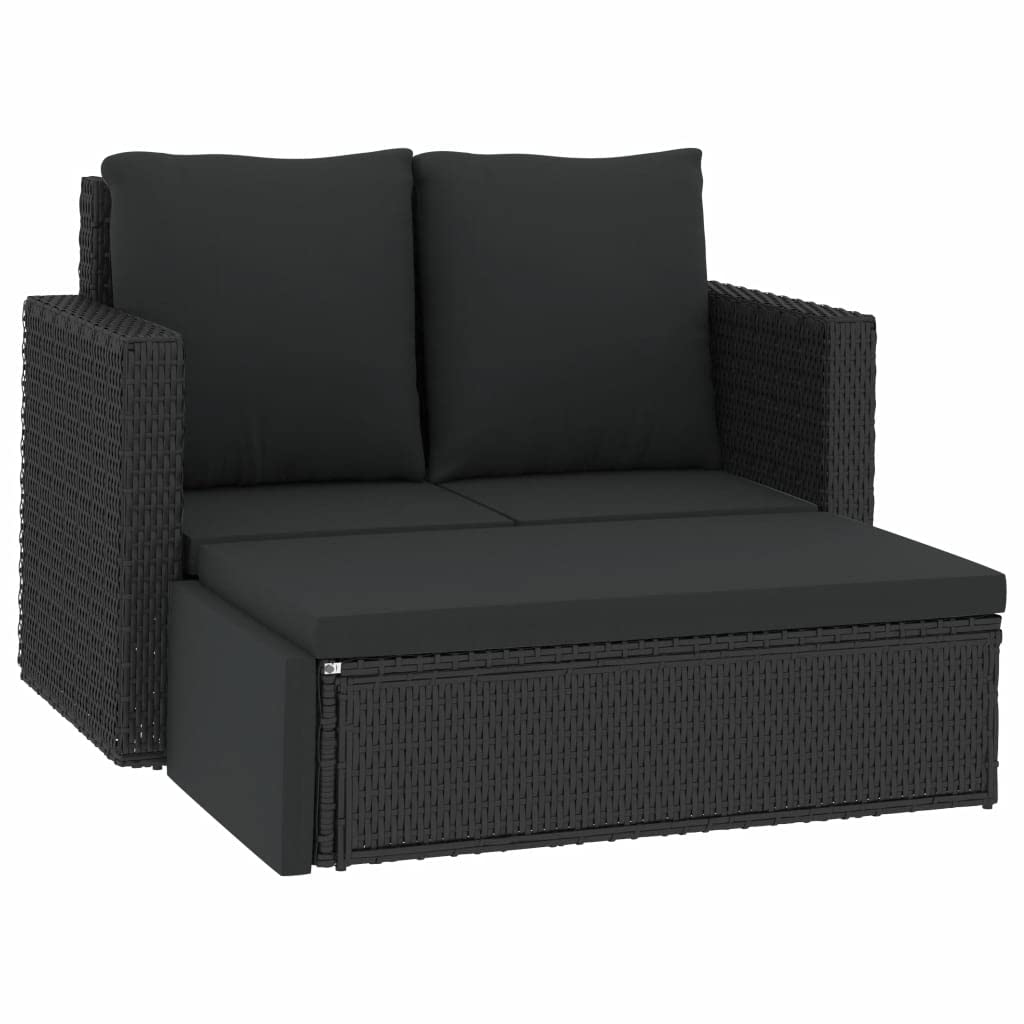 2-Piece Black Poly Rattan Garden Lounge Set with Cushions - Outdoor Patio Furniture Conversation Set for Backyard, Poolside & Garden Relaxation