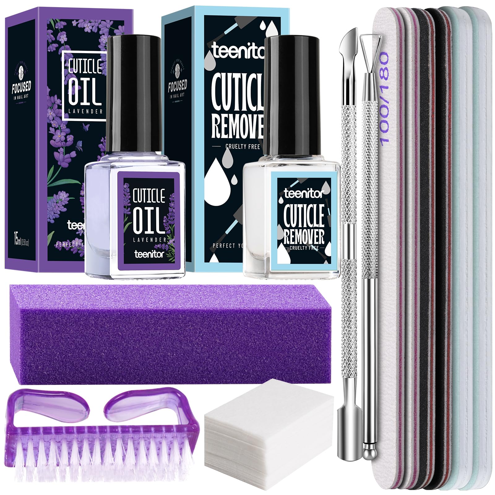 Teenitor Professional Nail Care Kit - 12-Piece Manicure Set with Nail Files, Buffers, Cuticle Remover, Pusher, Softener & Lavender Oil for Home & Salon Use