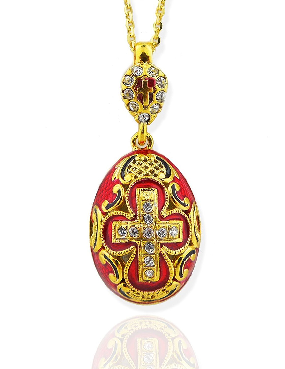 925 Sterling Silver Russian Orthodox Red Egg Pendant with Gold Tone Cross - 1.5 Inch Religious Jewelry Gift for Baptism, Easter & Spiritual Occasions