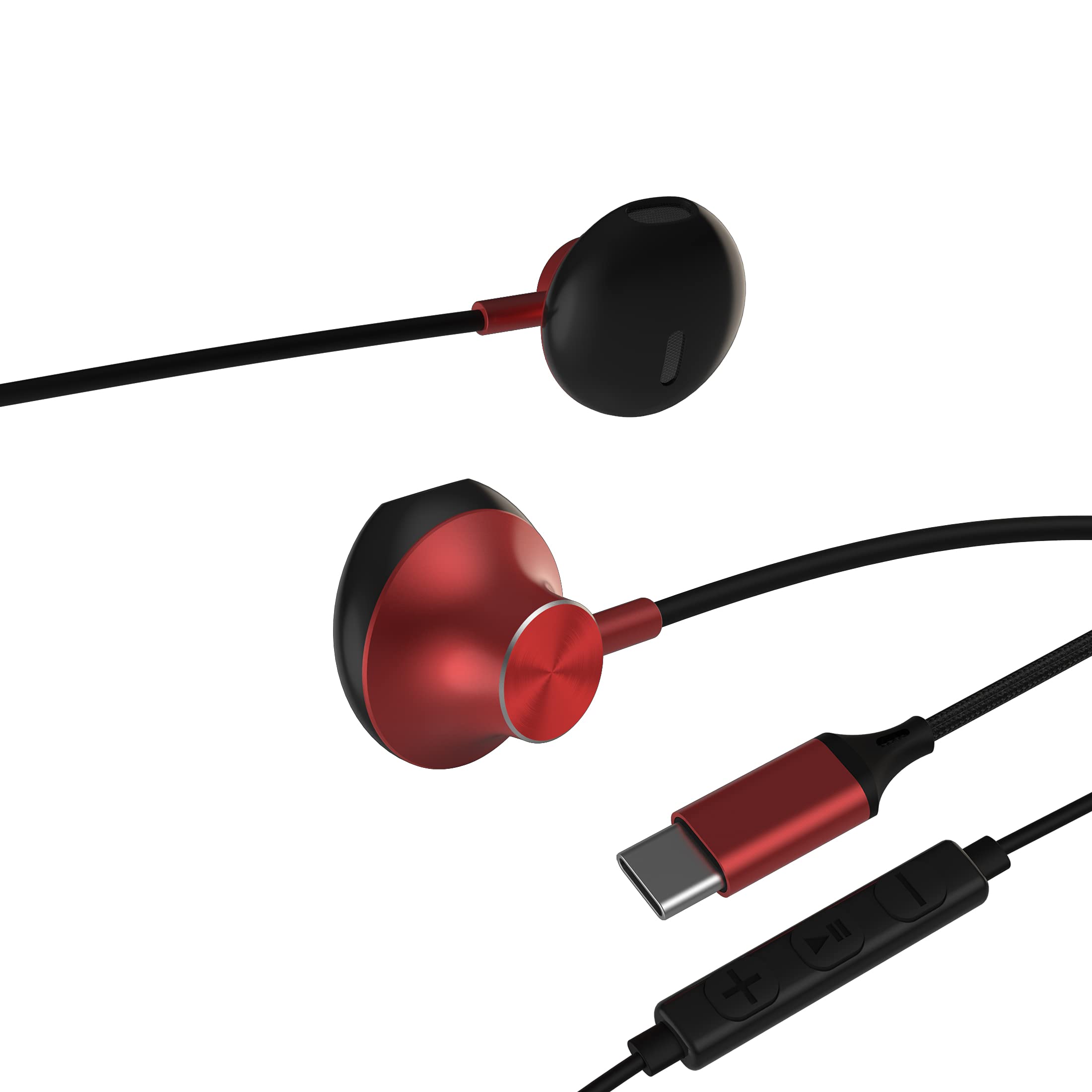 Premium USB C Earbuds - HiFi Stereo Type-C Headphones with Volume Control, Noise Isolation - Compatible with iPad Pro/Air/Mini, Google Pixel 6/5/4/3/2/XL, Samsung Galaxy Note 20/S22/S21/S20+/Ultra/Tab S8 (Red) - Perfect for Commuting, Workouts & Gaming
