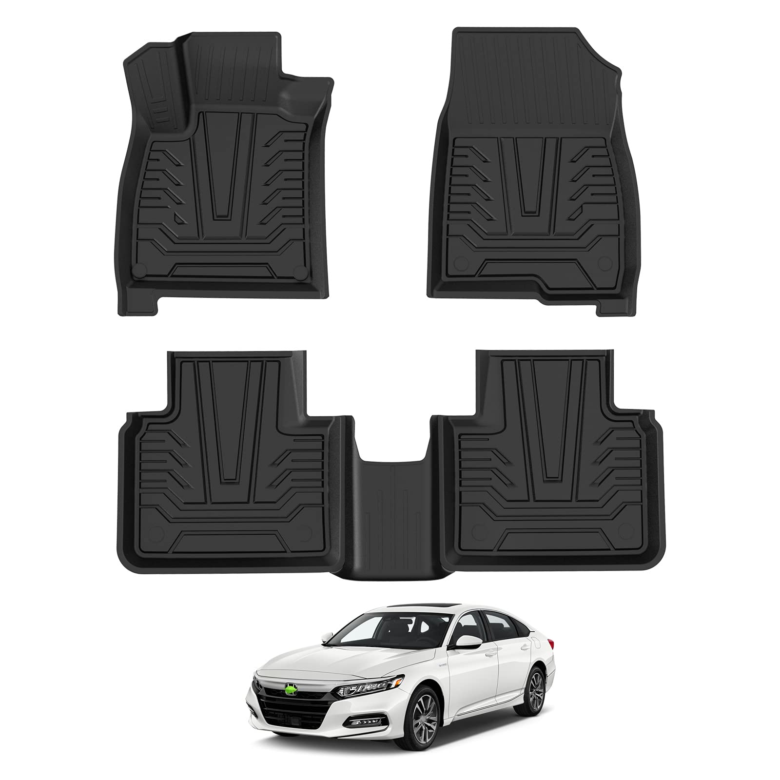 Custom Fit 2018-2022 Honda Accord All-Weather Floor Mats - TPE Non-Slip 1st & 2nd Row Floor Liners Set (Black) | Durable Car Accessories for Year-Round Protection - Perfect for Daily Commute, Road Trips & Harsh Weather Conditions