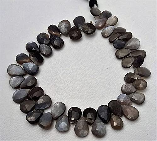 Natural Grey Moonstone Faceted Pear Shaped Beads - 6x8mm to 7x11mm, 8