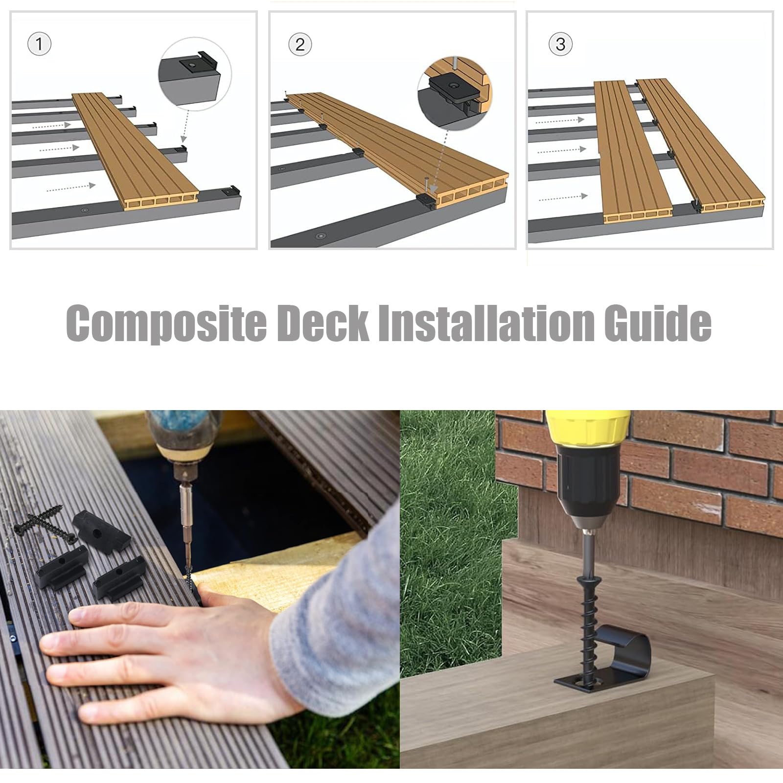 **Universal 304 Stainless Steel Hidden Deck Fasteners & Composite Decking Clips Kit – 100 Plastic T Clips per Box (Covers 55 SQ.FT) – Ideal for Secure & Aesthetic Composite Decking Installation**    *(Use Case: Perfect for DIY deck projects, professional installations, and ensuring a clean, splinter-free surface for outdoor decks, patios, and poolside areas.)*