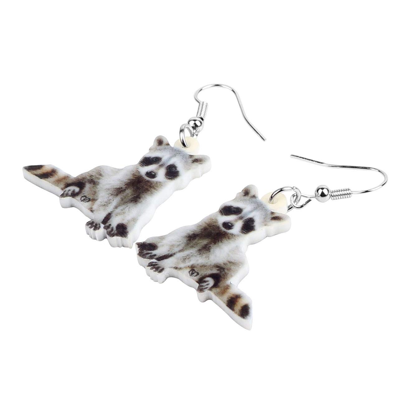 NEWEI Cute Acrylic Grey Raccoon Dangle Earrings for Women - Fun Animal Jewelry Charms, Perfect for Casual Wear, Parties & Gifts