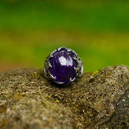 Men's Sterling Silver Amethyst Viking Ring - Thor's Hammer Mjolnir Handmade Jewelry | Norse Mythology Inspired Gemstone Ring for Men | Perfect for Viking Lovers, Cosplay & Medieval Reenactments
