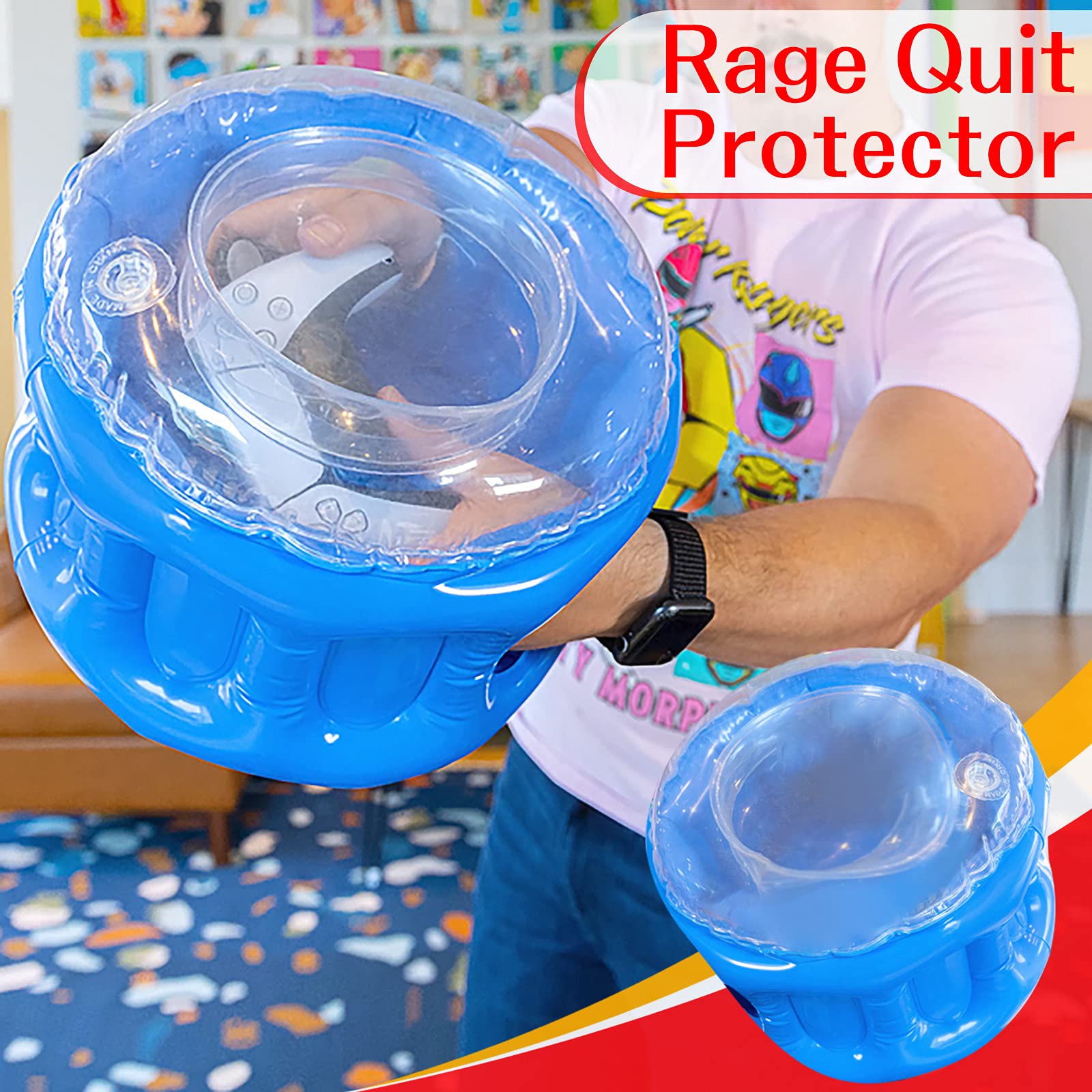 ZARUP Rage Quit Protector - 360 Degree Protective Case for Gaming Controllers | Transparent Inflatable Cover to Prevent Damage from Gamer Rage | Perfect for Xbox, PS5, Nintendo Switch & PC Gaming Accessories | Ideal for Competitive Gaming, Streaming & Stress Relief Sessions (Blue)