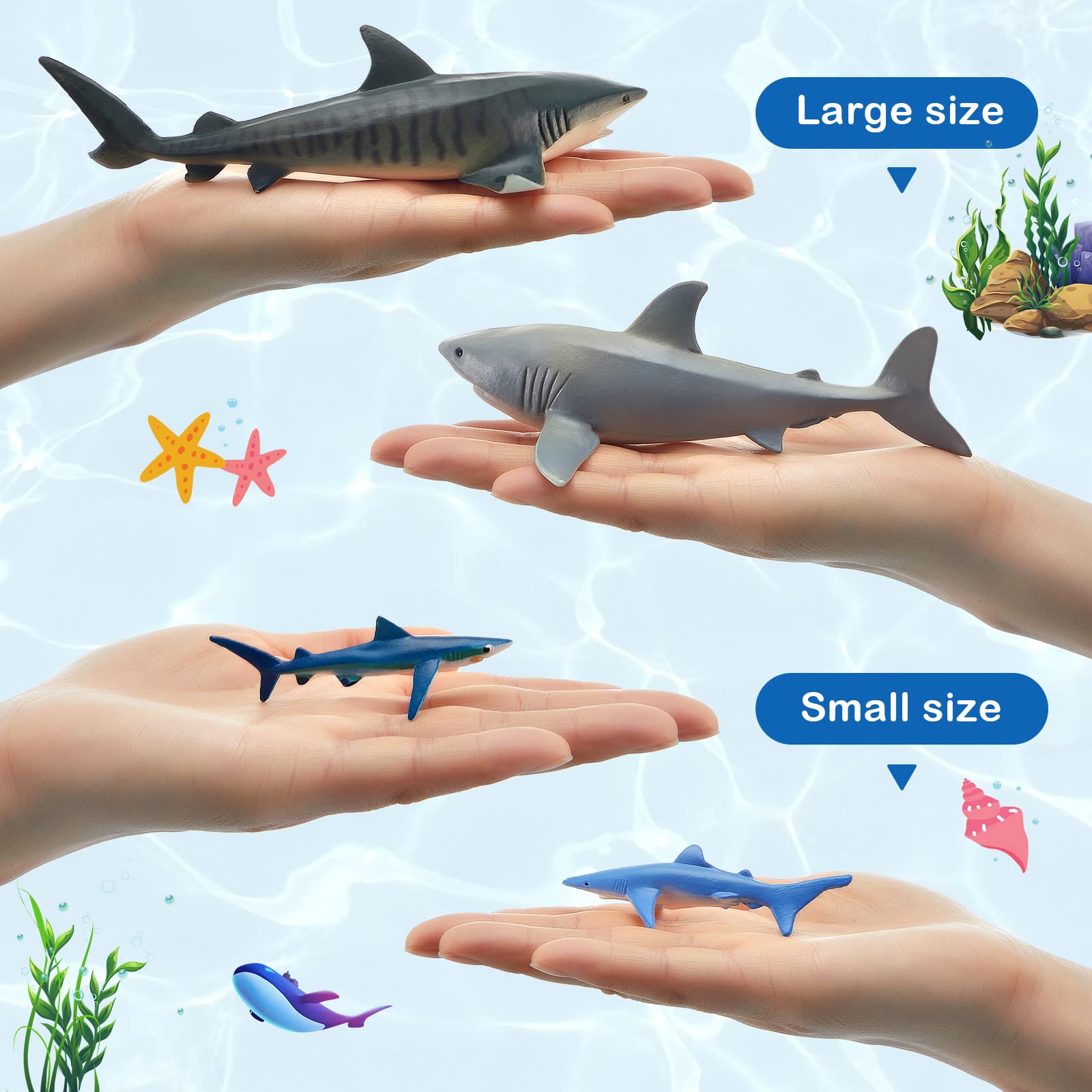 15 Pcs Realistic Shark Figurines - Assorted Plastic Ocean Animal Toys for Kids, Bath Toys, Sea Creature Figures, Marine Animal Cognitive Toys | Perfect for Birthday Party Favors, Cake Toppers & Underwater Playtime Scenes