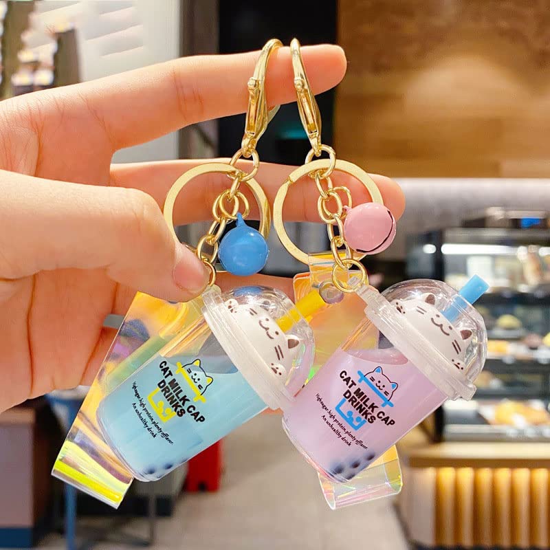 HSYHERE Cute Fortune Cat Keychain - Lucky Kitty Bubble Tea Cup Key Ring for Girls & Women - Perfect Gift for Relaxation, Good Luck & Tea Lovers (Great for Backpacks, Purses & Keychains)