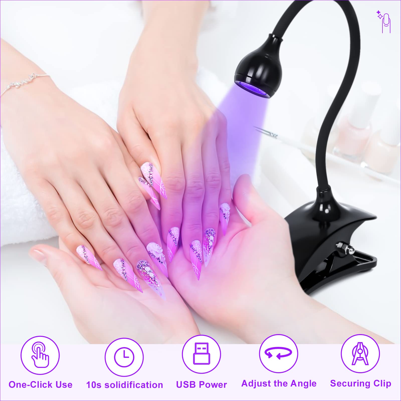MLOGIROA Mini LED Nail Lamp 3W UV Light - Portable Nail Dryer for Gel Polish & Nail Art - Fast Curing for Home DIY & Salon Use (Black) | Perfect for Manicures, Pedicures & Professional Nail Care