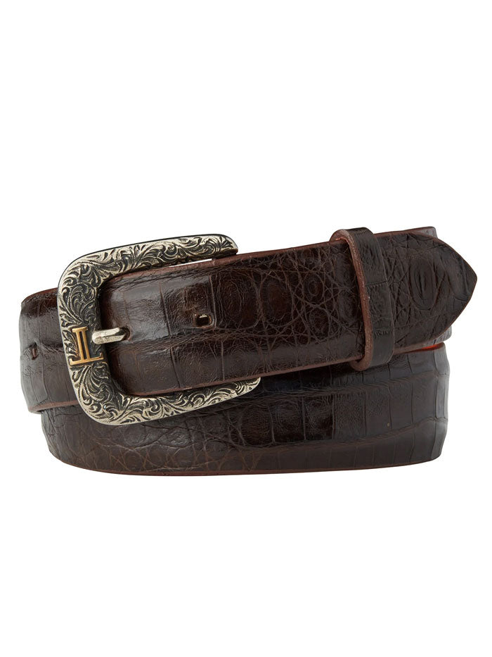Lucchese W9421 Ultra Belly Caiman Western Belt in Chocolate Brown - Premium Leather Belt for Cowboy Boots & Western Fashion