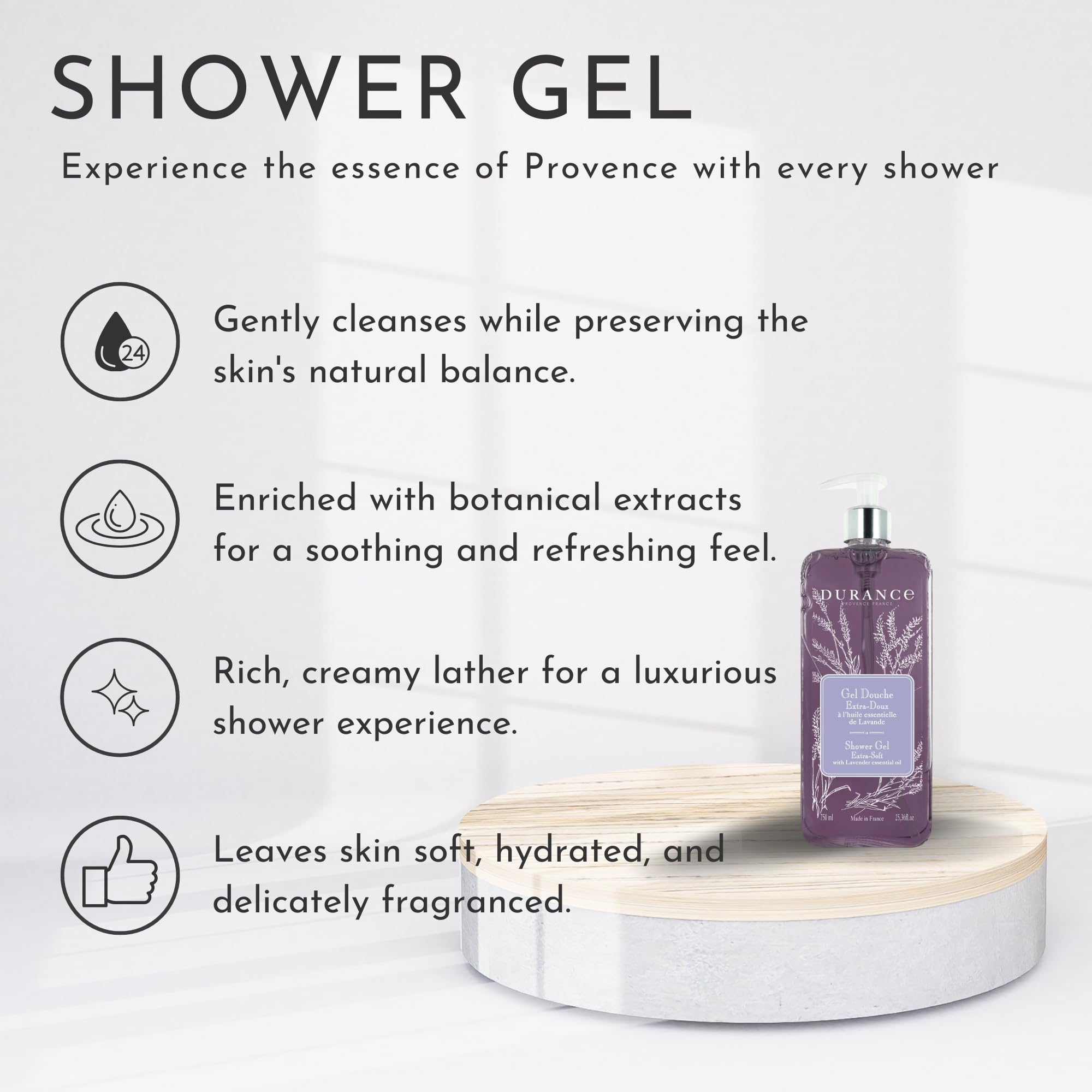 Durance Lavender Marseille Shower Gel 750ml - Moisturizing Body Wash with Almond & Olive Oils for Dry Skin - Gently Cleanses, Hydrates & Softens - Vegan & Cruelty-Free - Perfect for Relaxing Bath & Spa Days