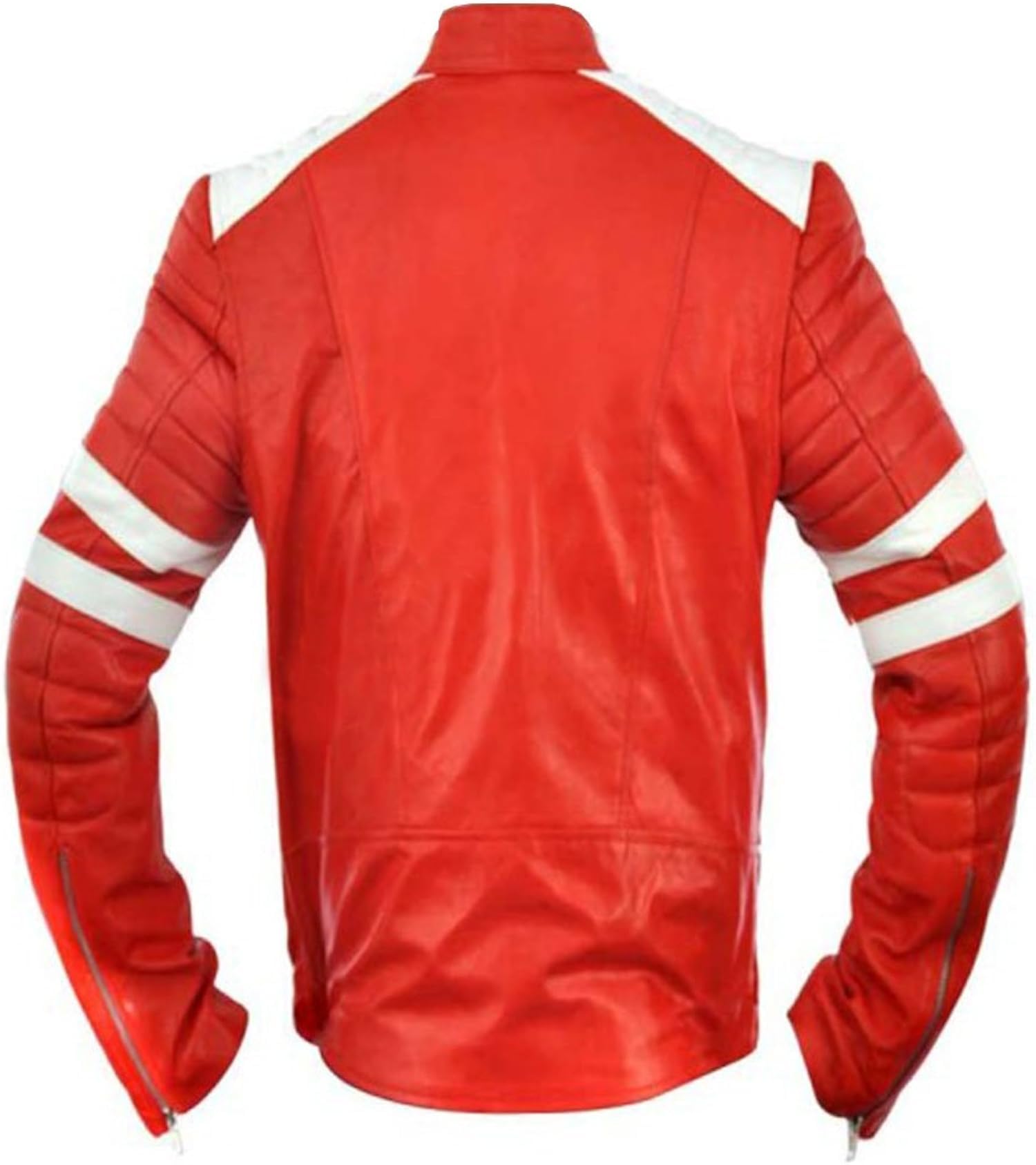 Men's Red & White Faux Leather Biker Jacket - Stylish Motorcycle Riding Jacket for Casual Outfits & Night Out