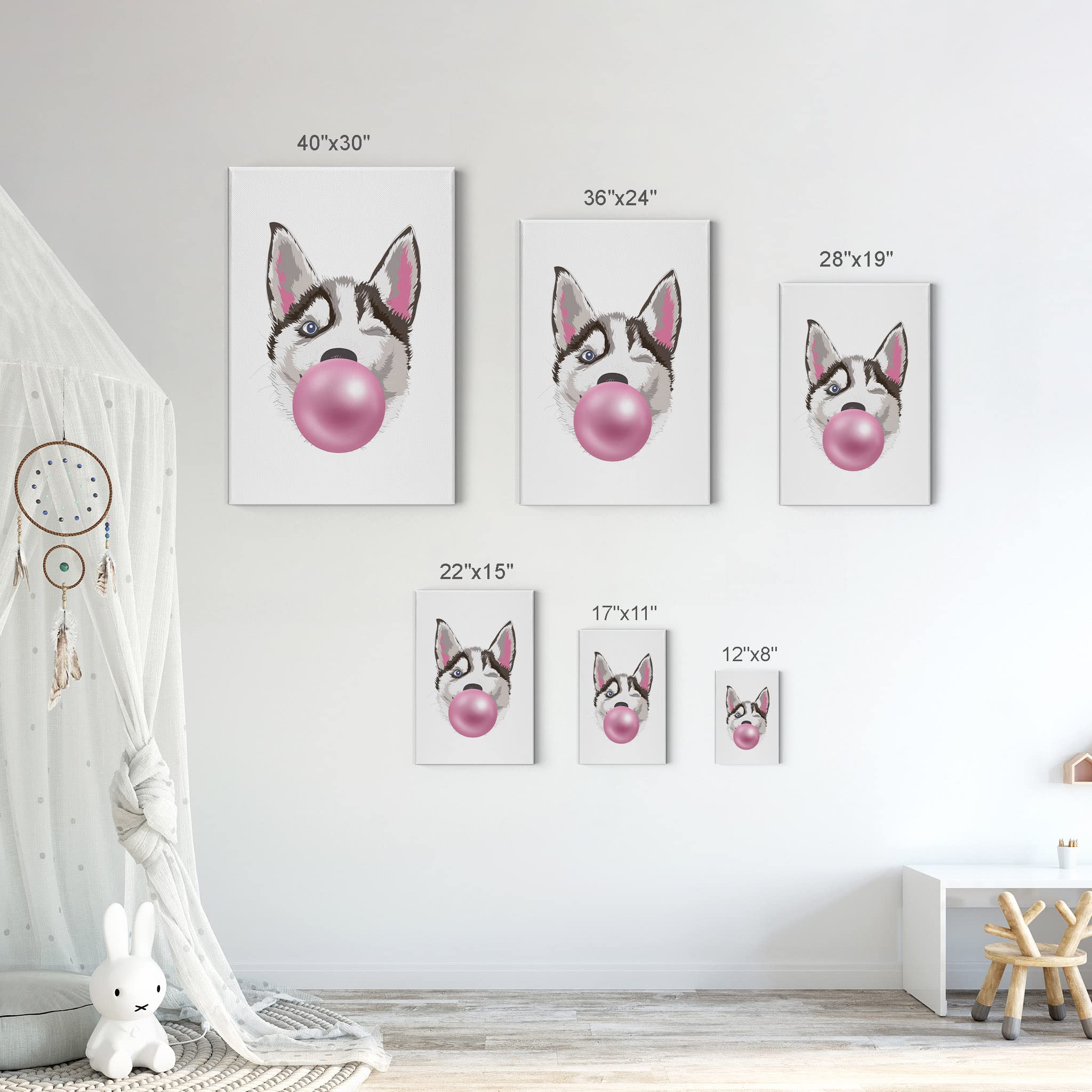 Husky Dog Chewing Bubble Gum Canvas Wall Art Print - 22x15 Inch Pet Lover Gift, Pop Art Decor for Office, Living Room, Bedroom & Nursery | Perfect for Dog Lovers & Animal-Themed Spaces