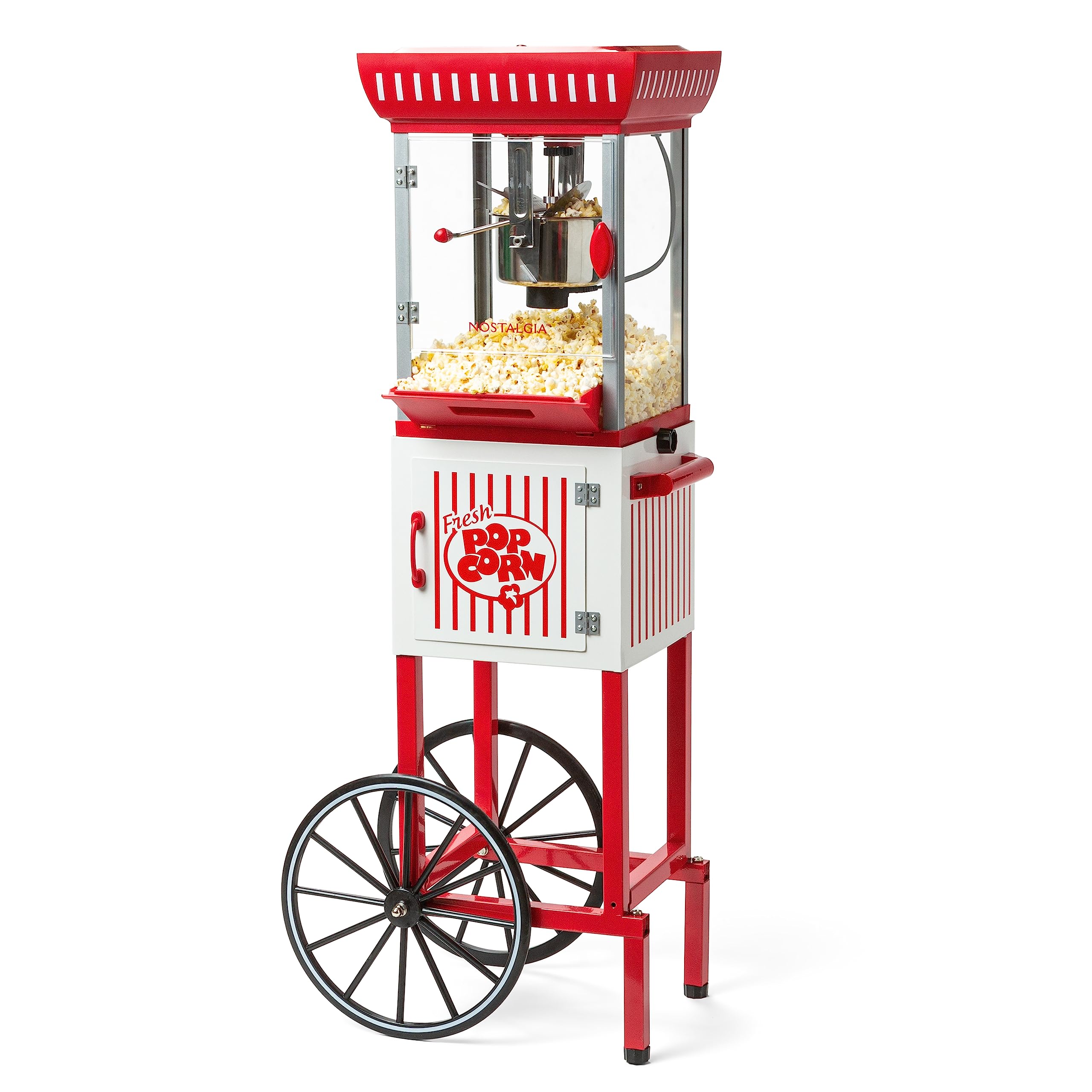 Vintage Popcorn Maker Machine - Professional Cart with 2.5 Oz Kettle Makes 10 Cups - Movie Theater Style Popcorn Popper in Red & White - Perfect for Home Movie Nights, Parties & Carnivals