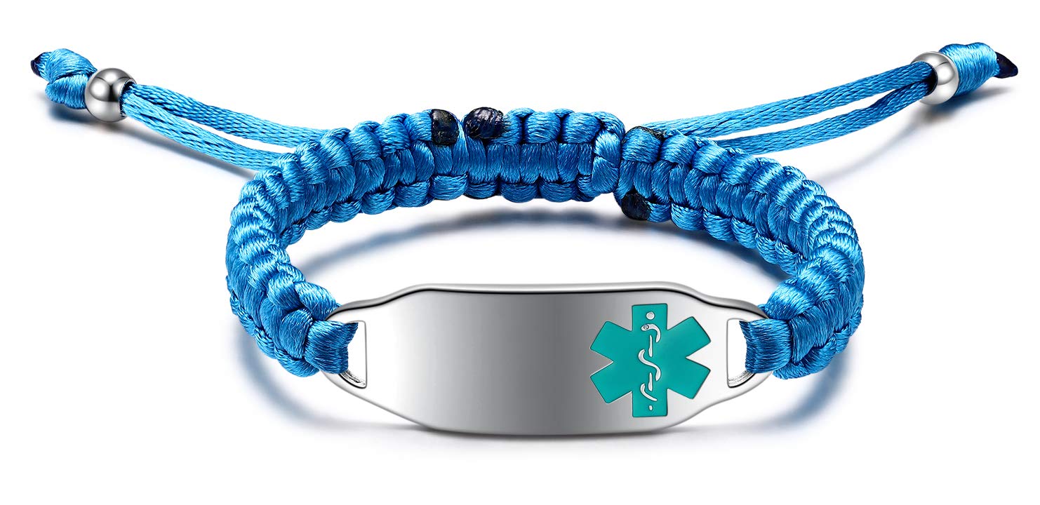 Custom Medical Alert Bracelets for Women - Free Engraving, Adjustable 6.5-8.5 Inches, Handmade Nylon Braided Rope ID Bracelet - Perfect for Allergies, Diabetes & Emergency Medical Identification