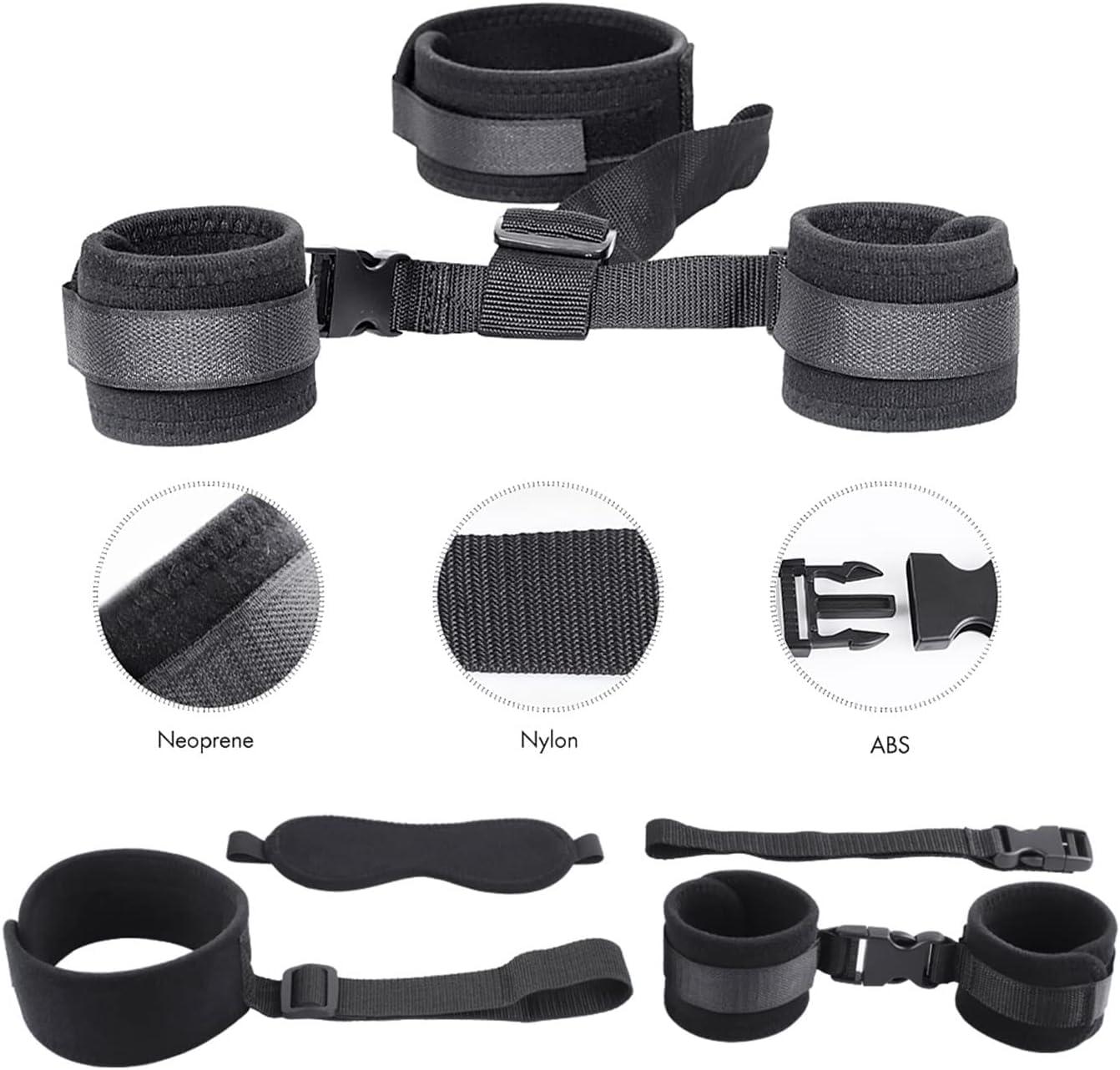 BDSM Bondage Set - Adjustable Neck to Wrist Restraints, Handcuffs & Blindfold for Couples | Perfect for Bedroom Play, SM Games & Sensual Exploration