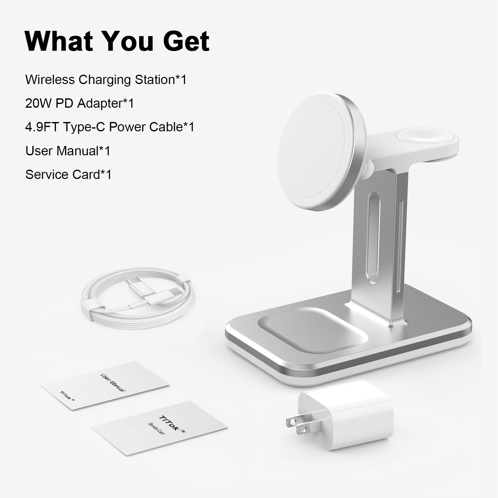 3-in-1 Fast Wireless Charging Station for iPhone 15/14/13/12 Pro/Max/Mini/Plus, Apple Watch Series 8/7/6/SE/5/4/3/2 & AirPods 3/2/Pro - Includes Power Adapter (White) | Perfect for Bedside, Office & Travel Charging