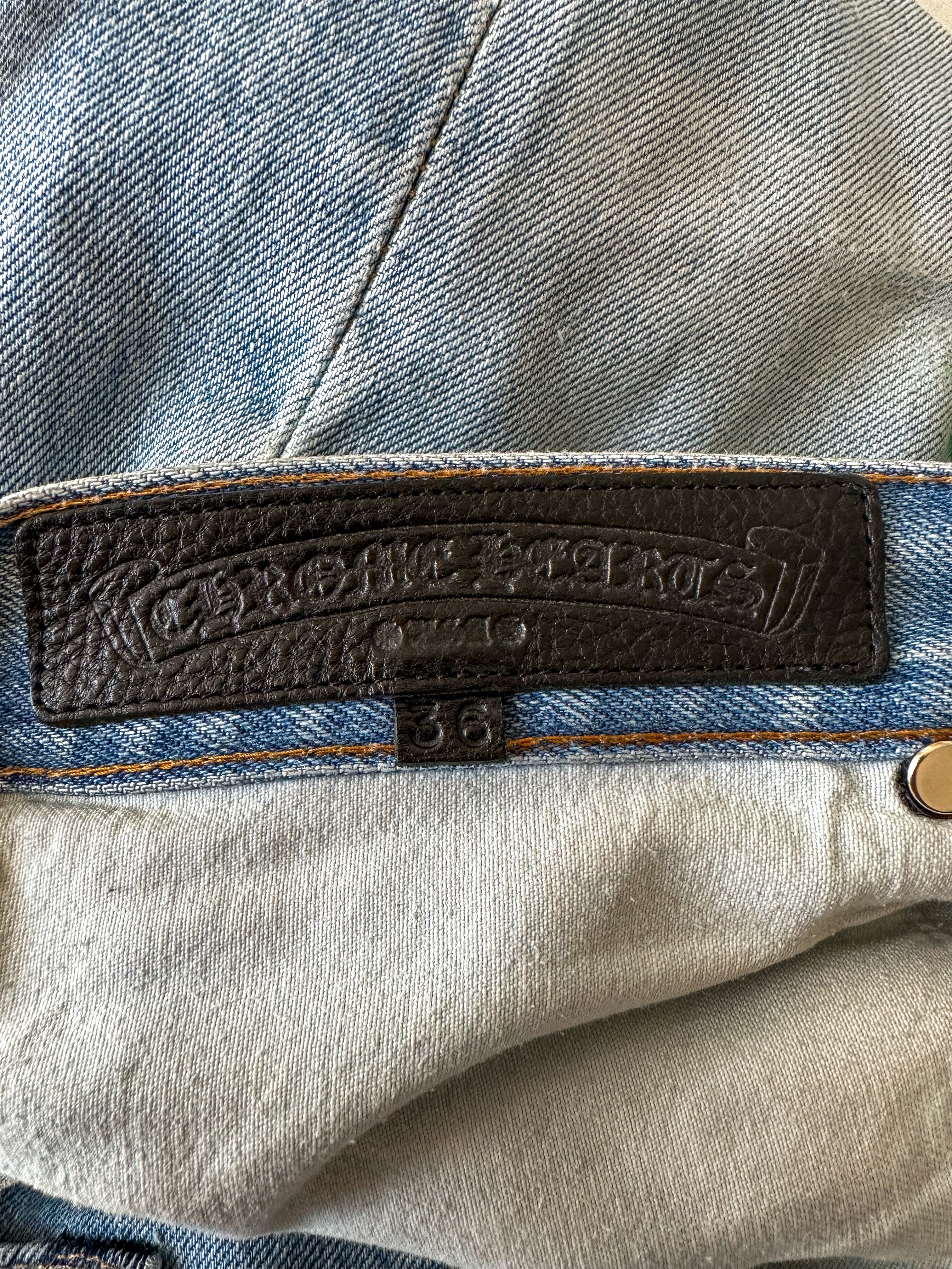 Chrome Hearts x Levi's Blue Cross Patch Distressed Denim Jeans for Men & Women - Vintage Style Ripped Skinny Jeans - Perfect for Streetwear & Casual Outfits