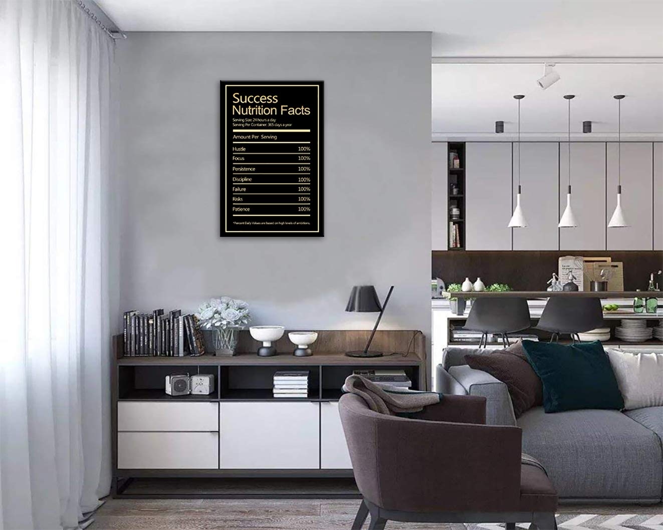 Motivational Success Nutrition Facts Poster - Inspirational Office Wall Art with Quotes, Canvas Painting Print for Gym, Living Room & Workplace - Framed & Ready to Hang (24x36 Inches) - Perfect for Home Office Decor & Fitness Room Motivation