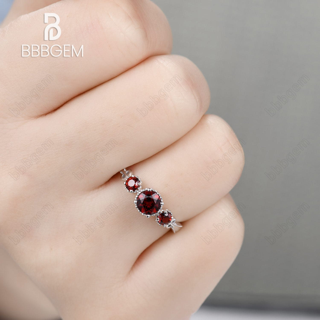 0.5CT Three Stone Round Garnet Engagement Ring in White Gold - January Birthstone Jewelry for Women, Perfect for Proposals, Anniversaries & Special Occasions