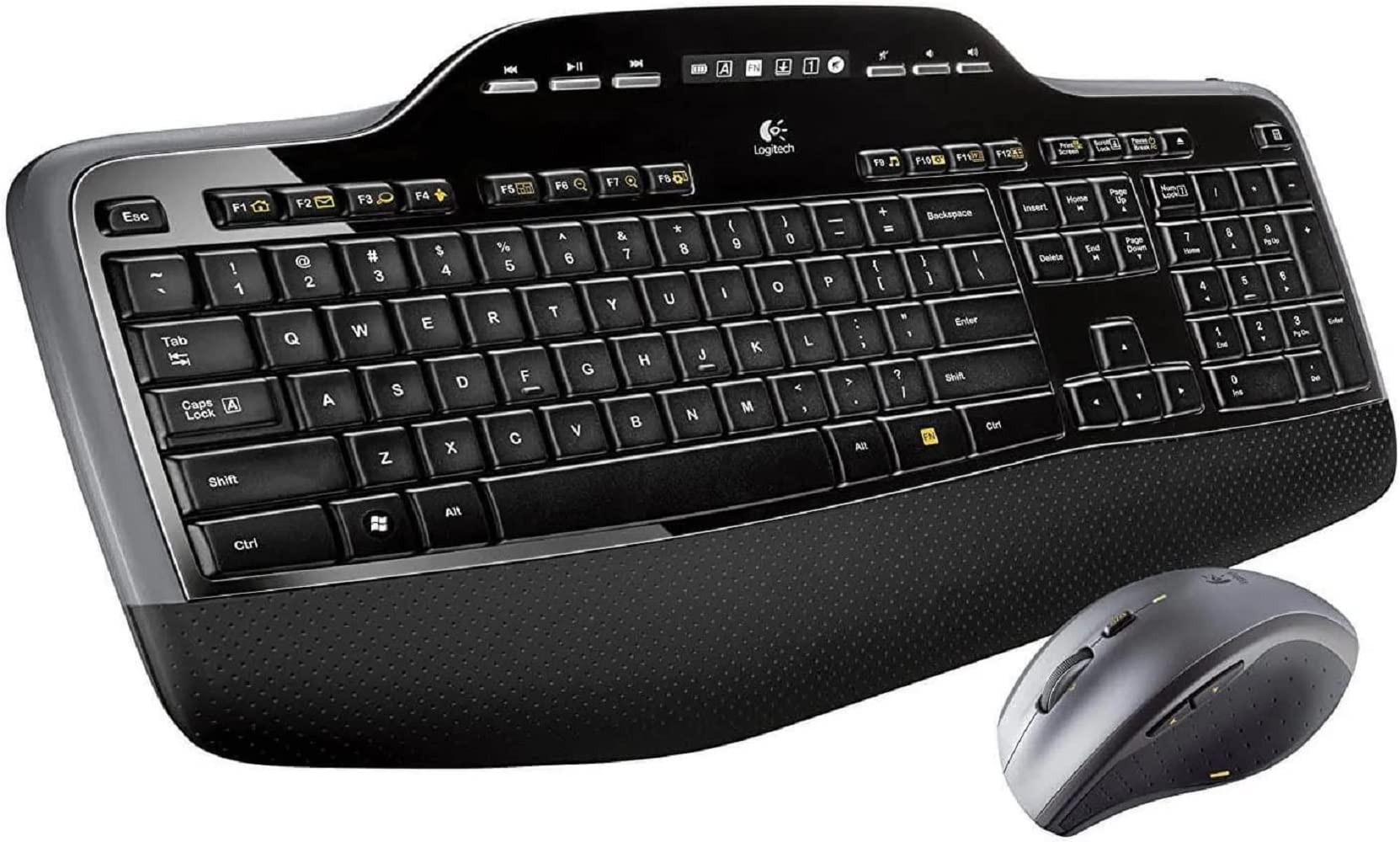 Logitech MK710-RB Wireless Keyboard and Mouse Combo - Ergonomic Full-Size Keyboard with LCD Dashboard, Hyper-Fast Scrolling Mouse, 3-Year Battery Life - Black (Renewed) - Perfect for Home Office, Gaming & Productivity