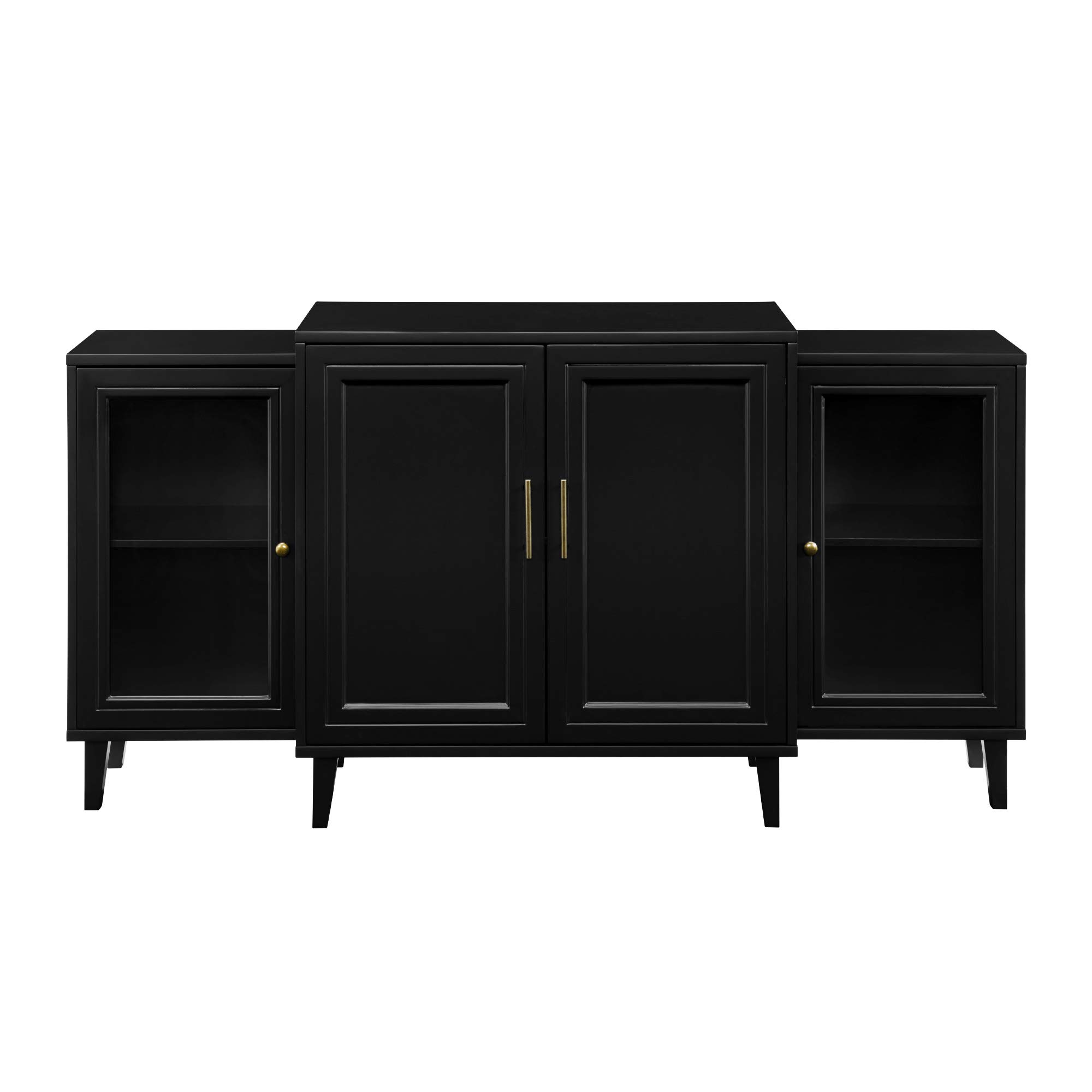 Walker Edison 4-Door Tiered Modern Sideboard Buffet Stand - 62 Inch Black Storage Cabinet for Dining Room, Living Room & Entryway Organization