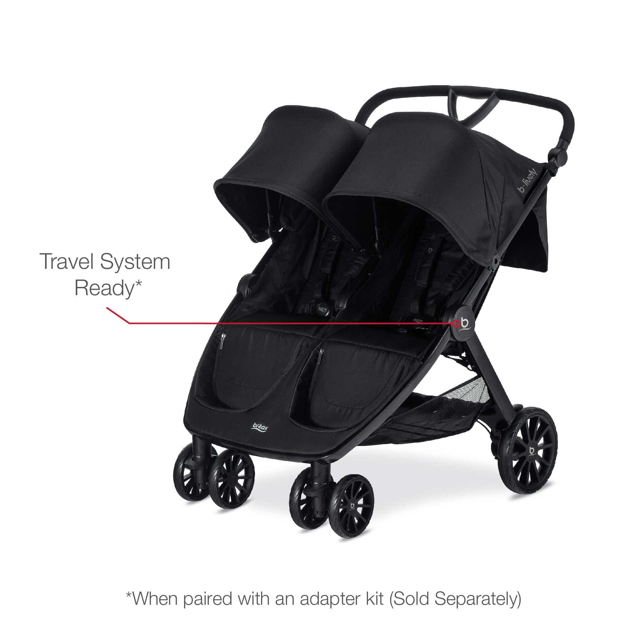 Britax B Lively Double Stroller - Lightweight Side by Side Baby Stroller for Twins | Compact Fold, Adjustable Canopy & Smooth Ride | Perfect for Shopping, Travel & Daily Walks
