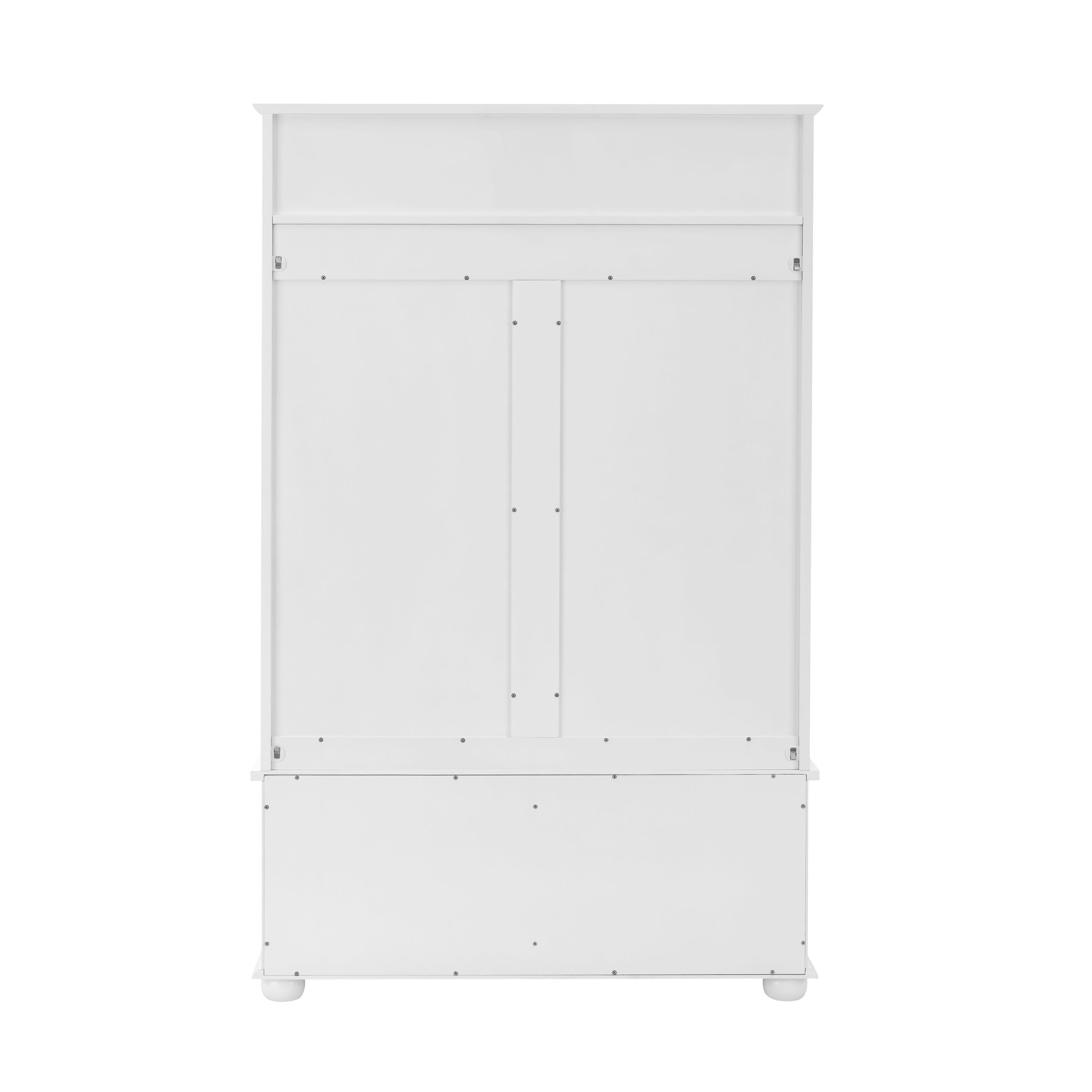 Classic Coastal Style Hall Tree Entryway Bench with Open Shelves & Shoe Storage - Solid Wood Feet, White (40.16