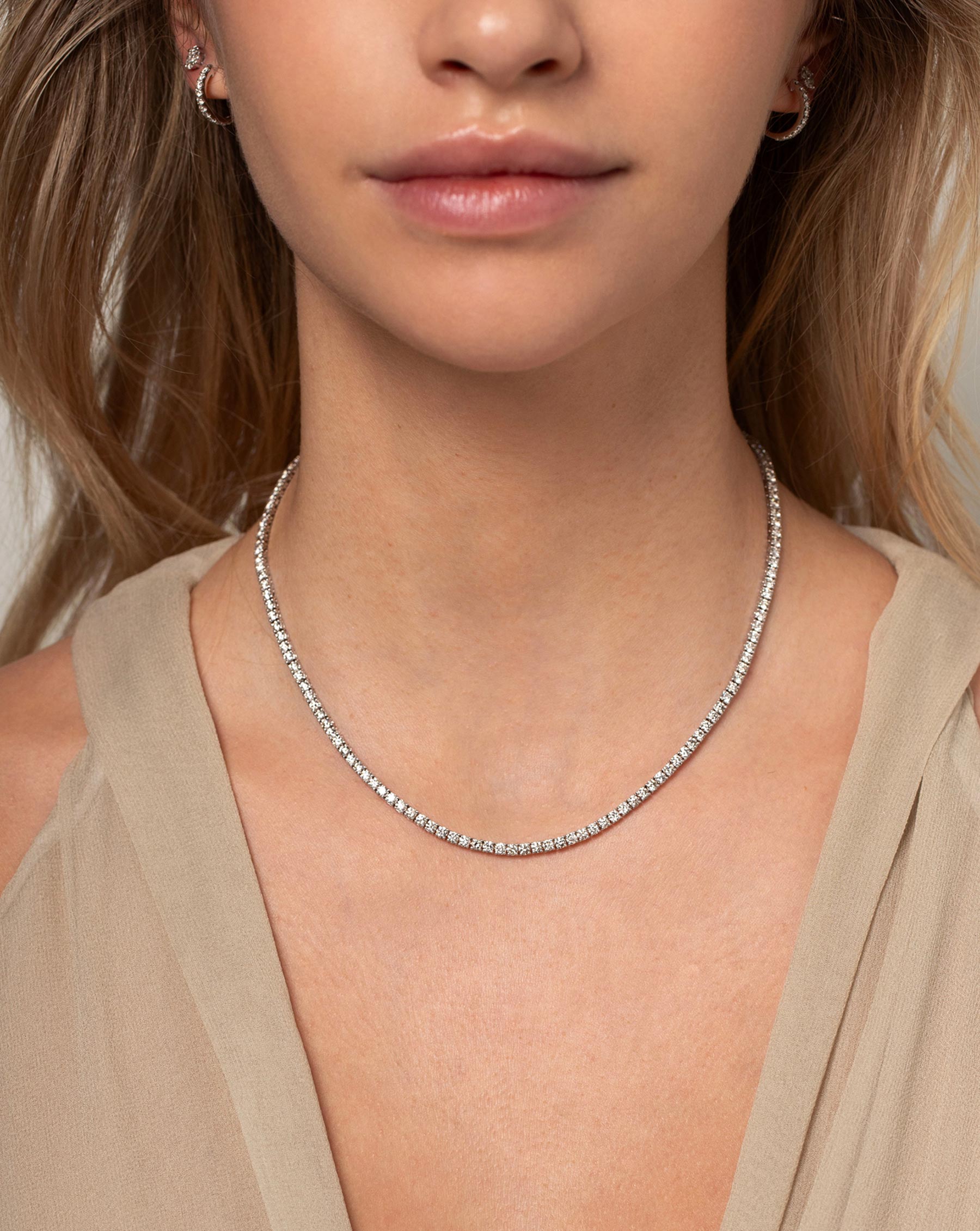 Elegant Classic Diamond Tennis Necklace for Women - Timeless 14K White Gold Pendant Jewelry for Weddings, Parties & Special Occasions