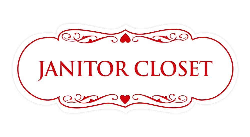 ByLITA Designer Janitors Closet Sign (White/Red) - Large Safety Sign for Commercial & Office Use - Durable Restroom & Maintenance Room Signage