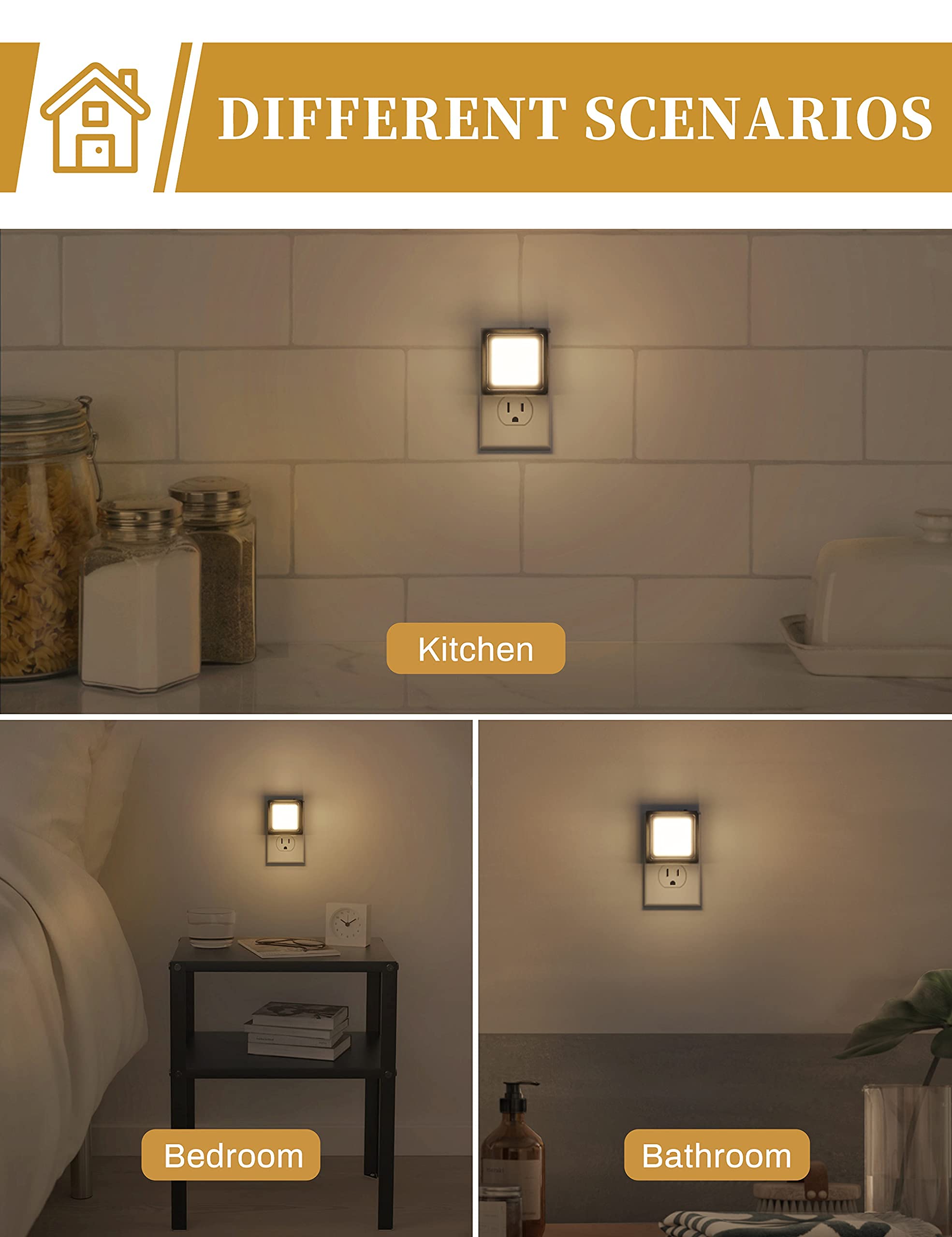 Vintage LED Night Light with Dusk Sensor - 4 Pack for Bedroom & Bathroom