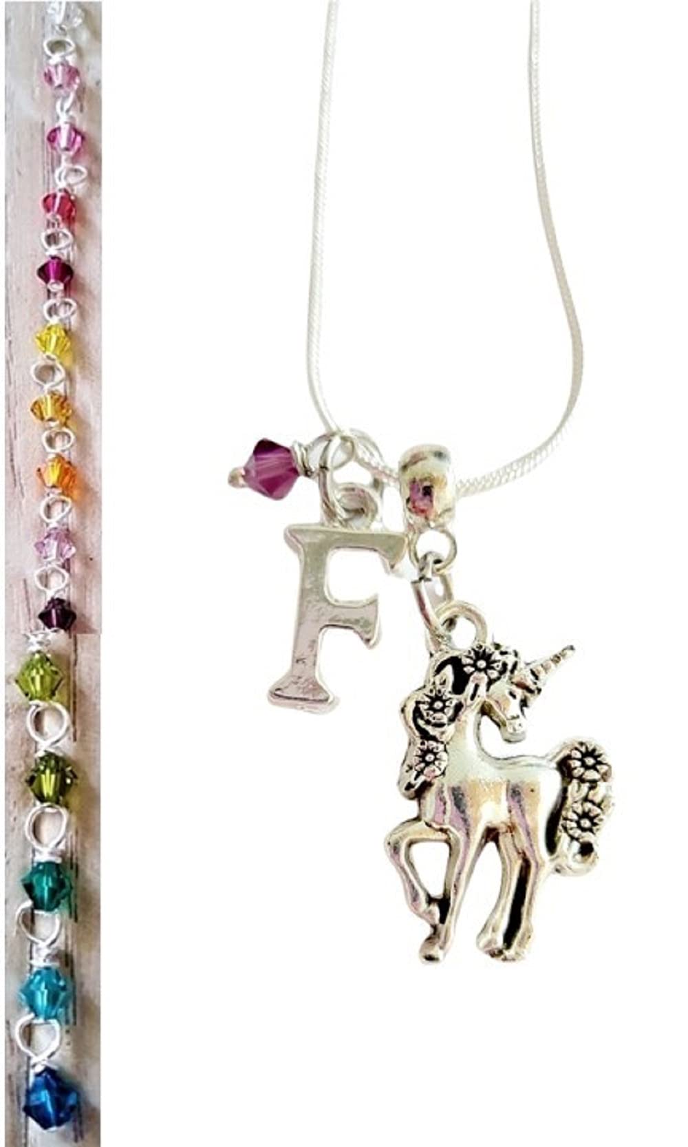 Personalized Initial Unicorn Charm Necklace with Genuine Crystal - Handmade Jewelry Gift for Women, Girls, Teens | Birthday, Christmas, Valentine's Day Present