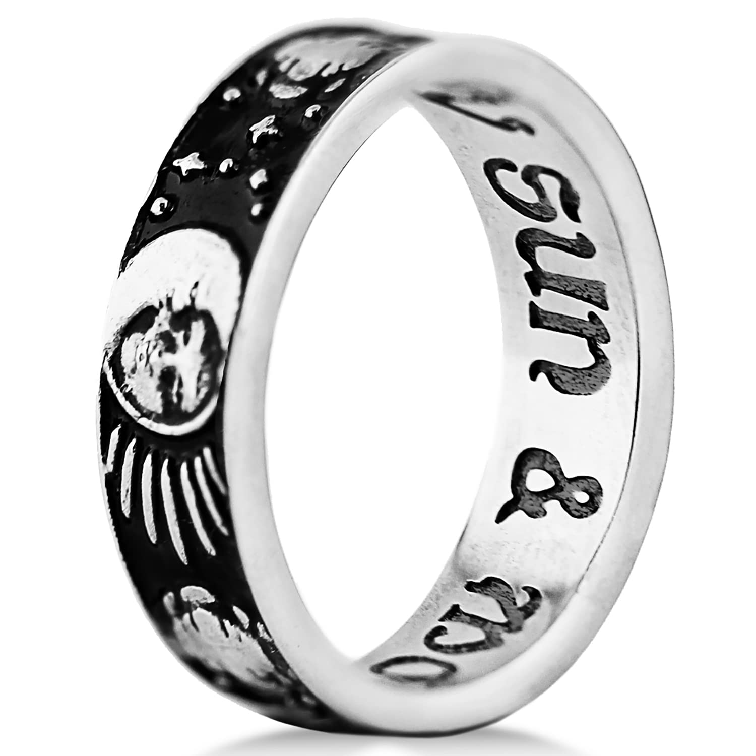 Rogue+Wolf Moon and Sun Ring Set for Couples - Silver Celestial Promise Rings with Galaxy Design, Anxiety Relief Spinner Rings - Perfect for Anniversaries, Weddings, and Romantic Gifts