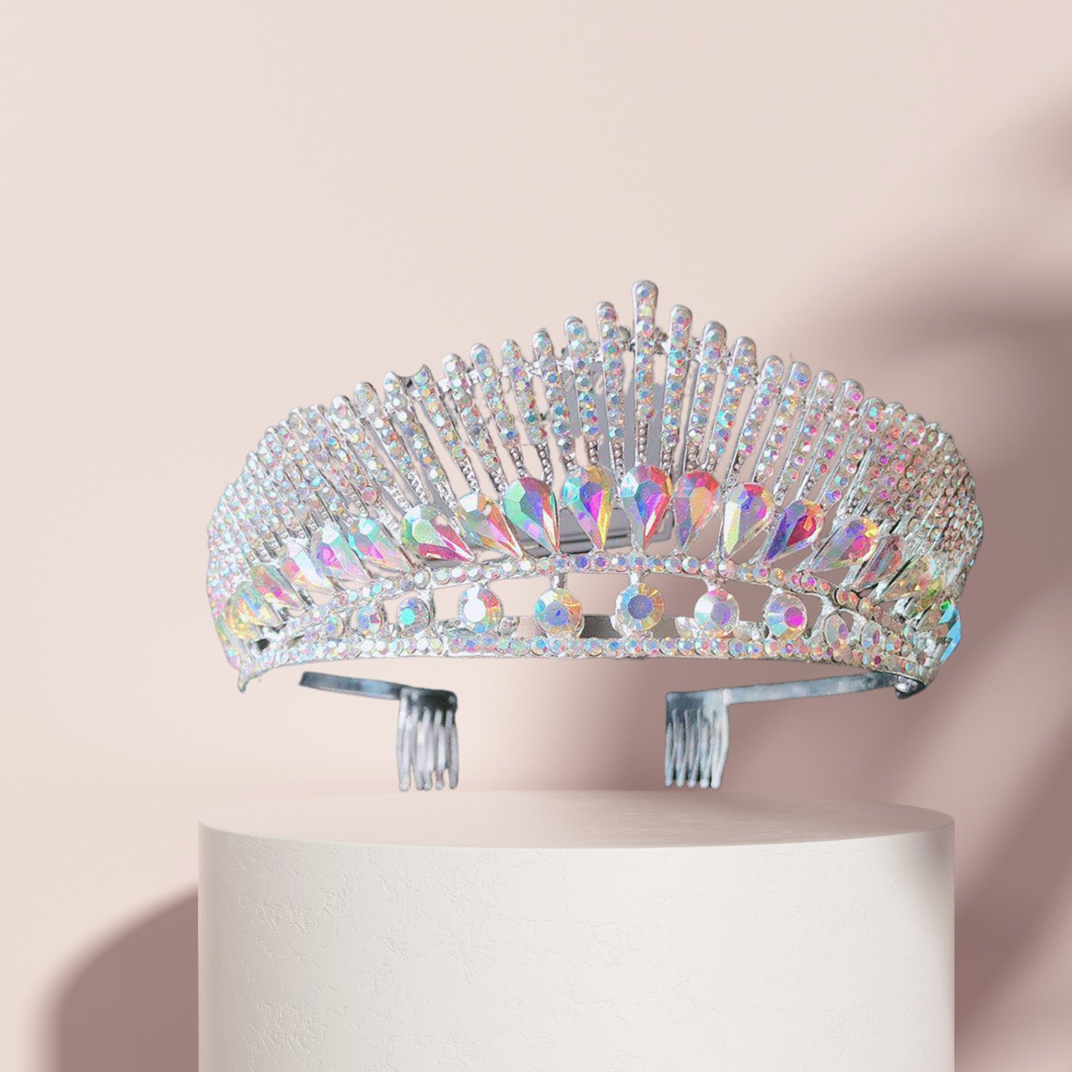 Sparkling AB Crystal Princess Tiara Crown for Women & Girls | Elegant Bridal Hair Accessories | Perfect for Engagement, Wedding, Prom & Pageant | Complete Your Royal Look for Special Occasions