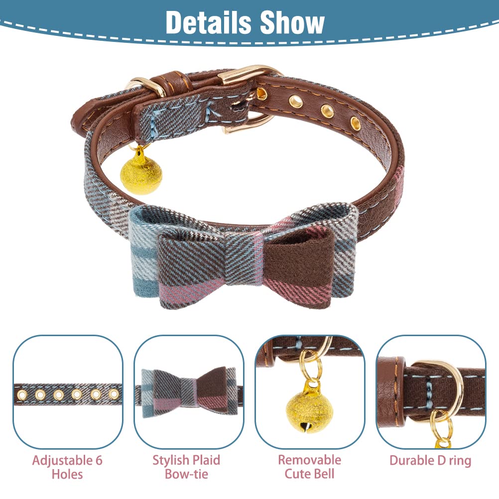 EXPAWLORER Adjustable Dog Collar and Leash Set with Plaid Bow Tie, Bandana & Bell - Tangle-Free Leash for Small, Medium & Large Dogs - Perfect for Holidays, Walks & Gifting