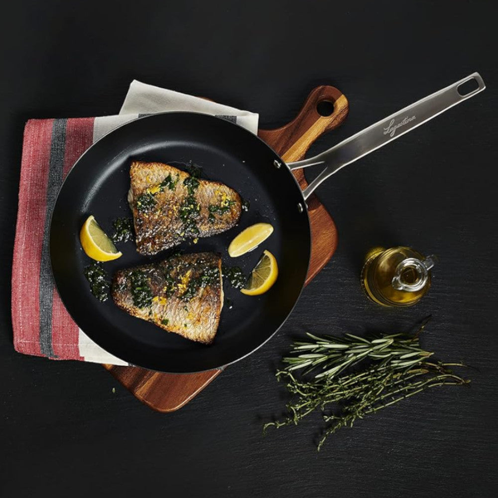 LAGOSTINA L700040128 28cm Blue Carbon Steel Skillet - Professional Non-Stick Frying Pan for Searing, Sauteing & Stir-Frying - Perfect for Home & Restaurant Cooking