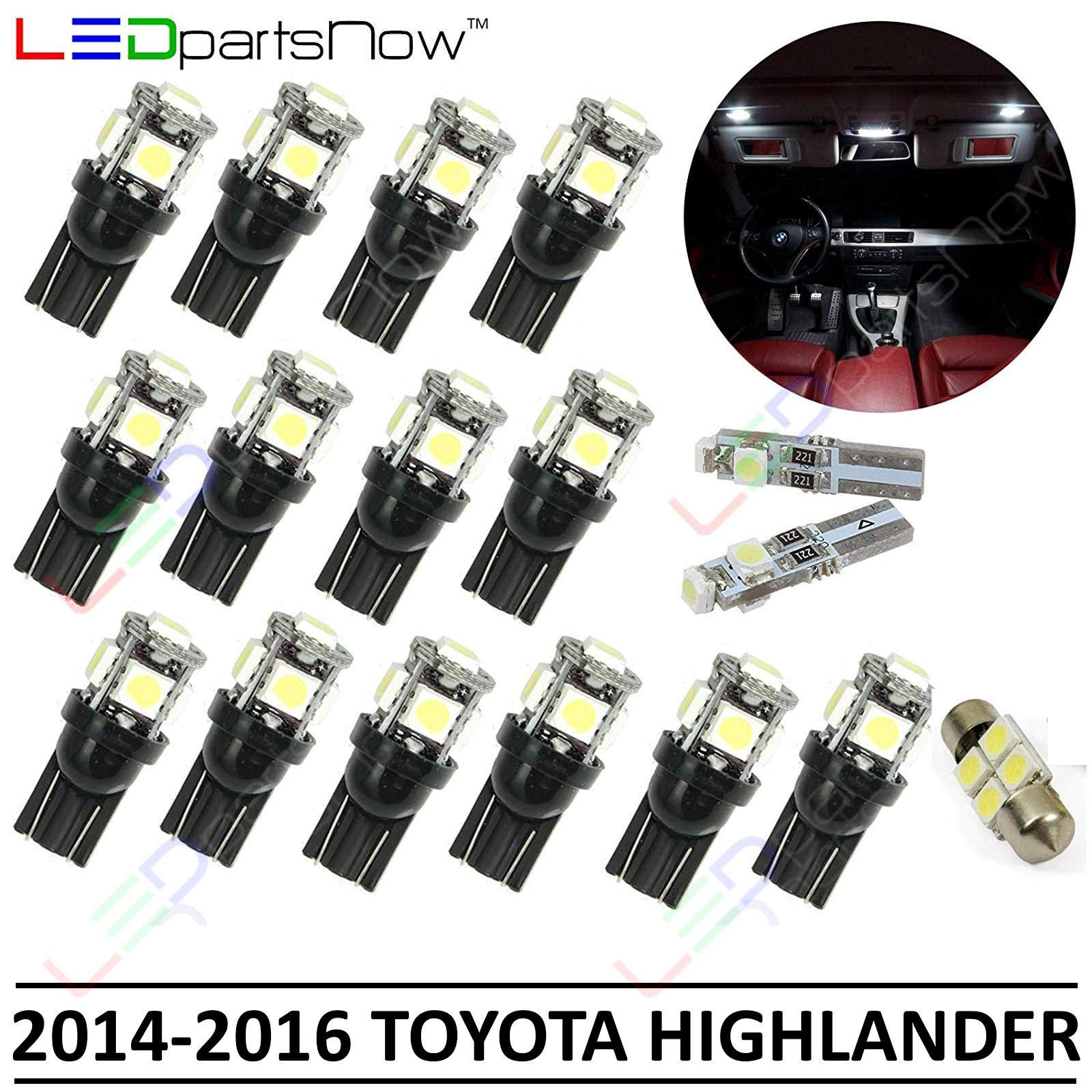 2014-2016 Toyota Highlander LED Interior Light Bulbs Kit - 17pcs Super Bright White Replacement Bulbs for Dome, Map & Door Lights - Easy DIY Installation Upgrade for Better Visibility at Night