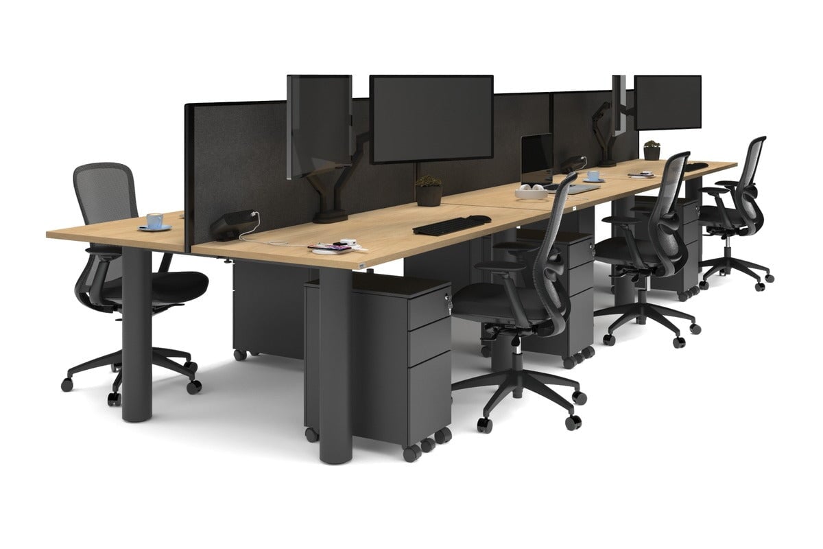 Quadro Cylinder Leg 6-Person Office Workstation Desk [1600L x 700W] - Modern Collaborative Workspace Solution for Team Meetings & Office Productivity