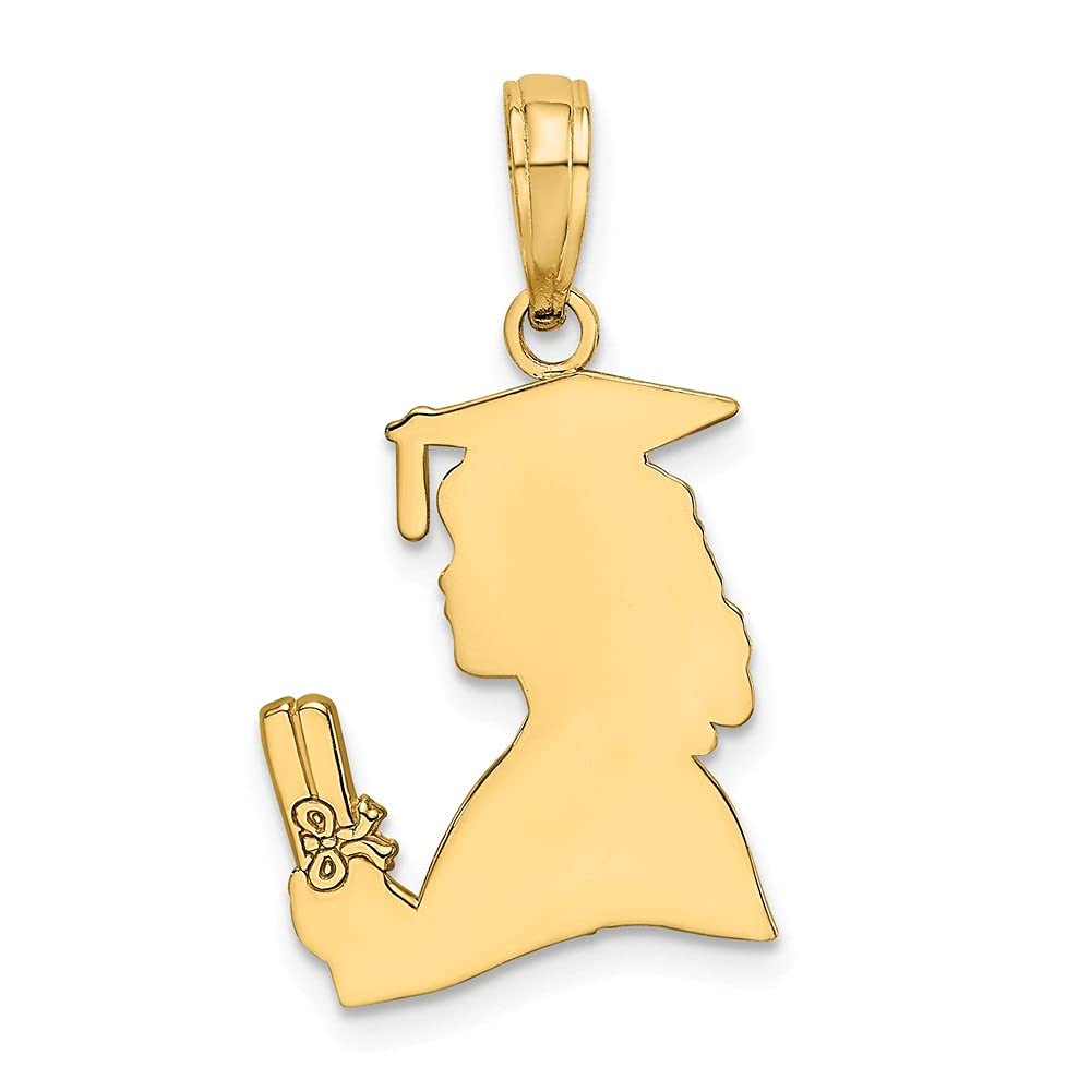 14K Yellow Gold Graduation Charm Pendant for Women - Elegant Polished Female Profile with Diploma - Perfect Gift for Graduates, Students & Teachers | Ideal for Necklaces, Bracelets & Special Occasions