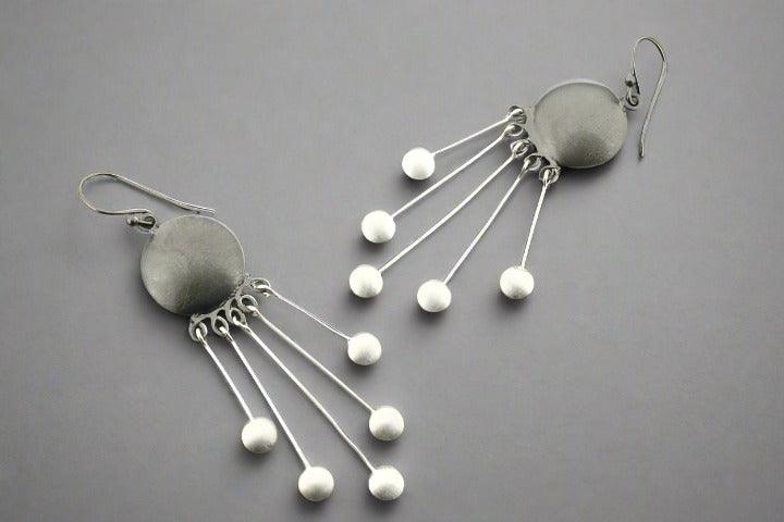 Leizl Shield Drop Earrings - Silver & Oxidized Vintage Style Dangle Earrings for Women - Perfect for Parties, Weddings & Everyday Wear