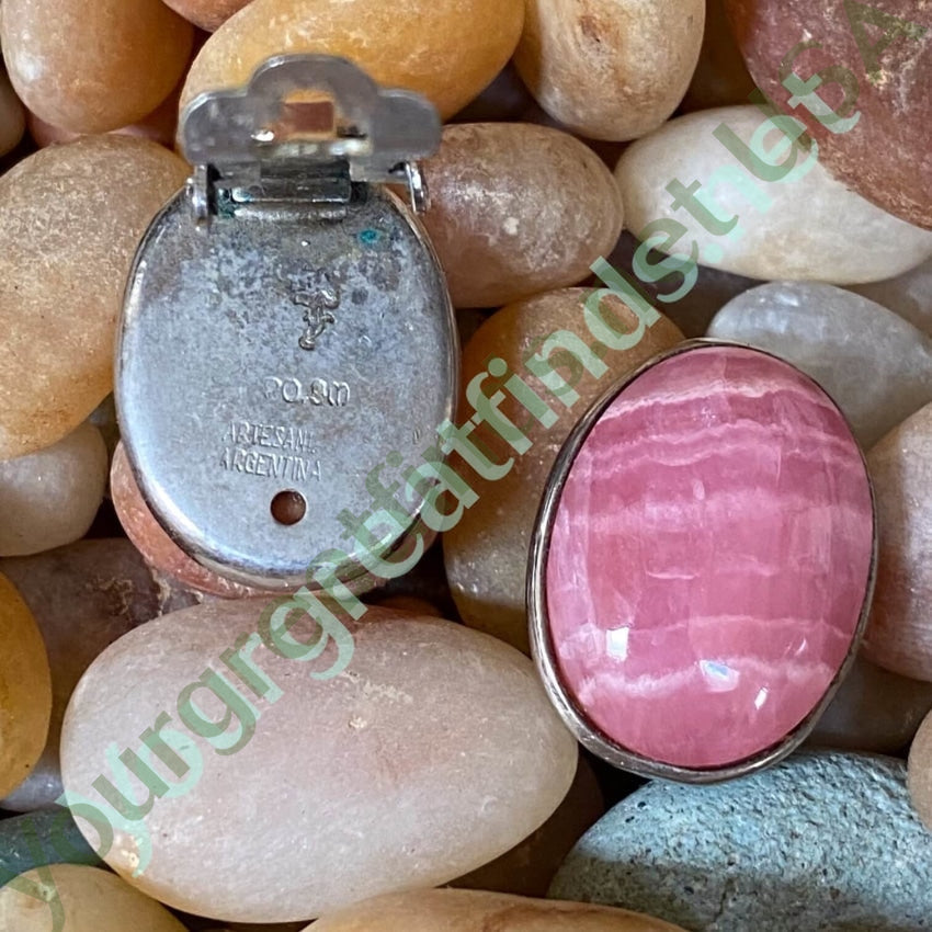 Vintage Sterling Silver Rhodochrosite Clip-On Earrings for Women - Elegant Dangle Earrings for Parties, Weddings & Special Occasions
