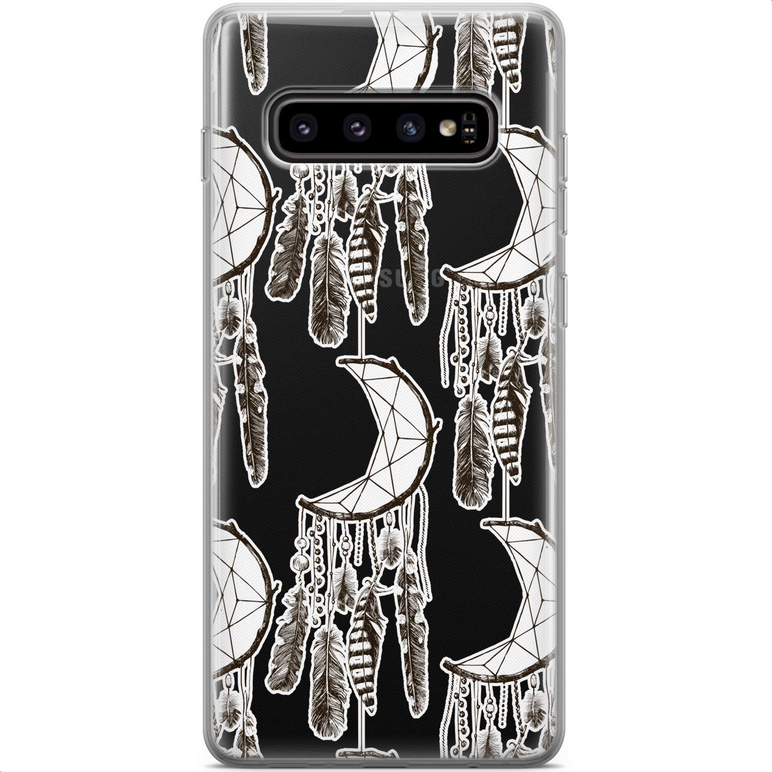 Samsung Galaxy S24 S23 Ultra S22 5G Plus S21 FE S20 S10 Phone Case - Lightweight Flexible Protective Silicone Cover with Tribal Crescent Moon & Dreamcatcher Feather Design | Perfect for Everyday Use, Travel & Gift Giving